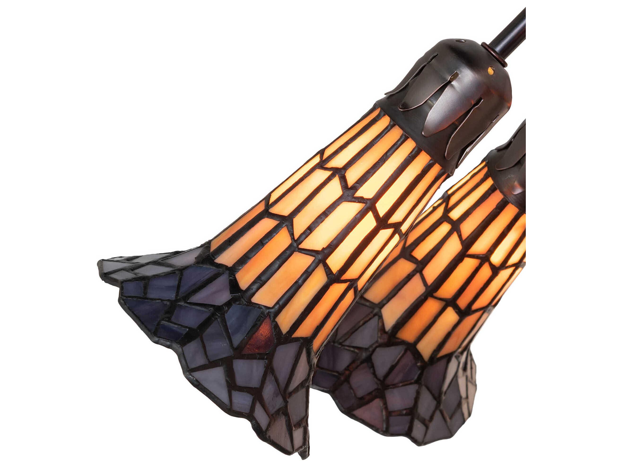Meyda Stained Glass Pond Lily 10 - Light Mahogany Bronze Amber Violet Tiffany Table Lamp with Shade