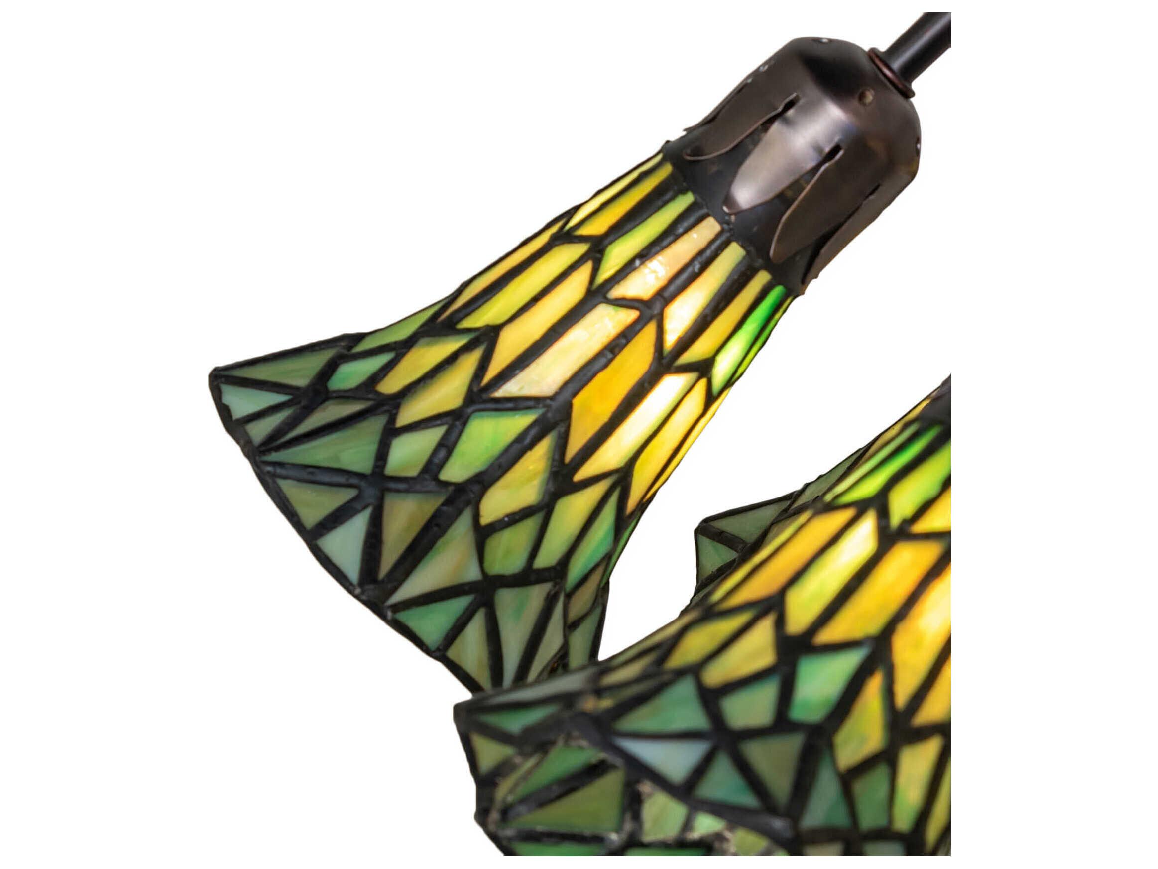 Meyda Stained Glass Pond Lily 10 - Light Mahogany Bronze Green Tiffany Table Lamp with Shade