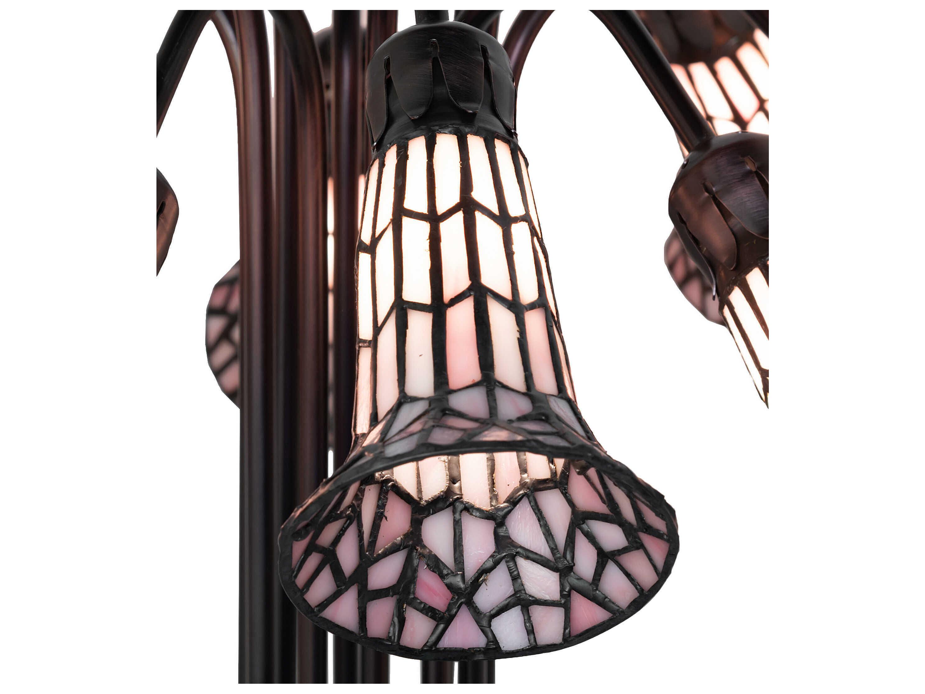 Meyda Stained Glass Pond Lily 10 - Light Mahogany Bronze Pink Tiffany Table Lamp with Shade