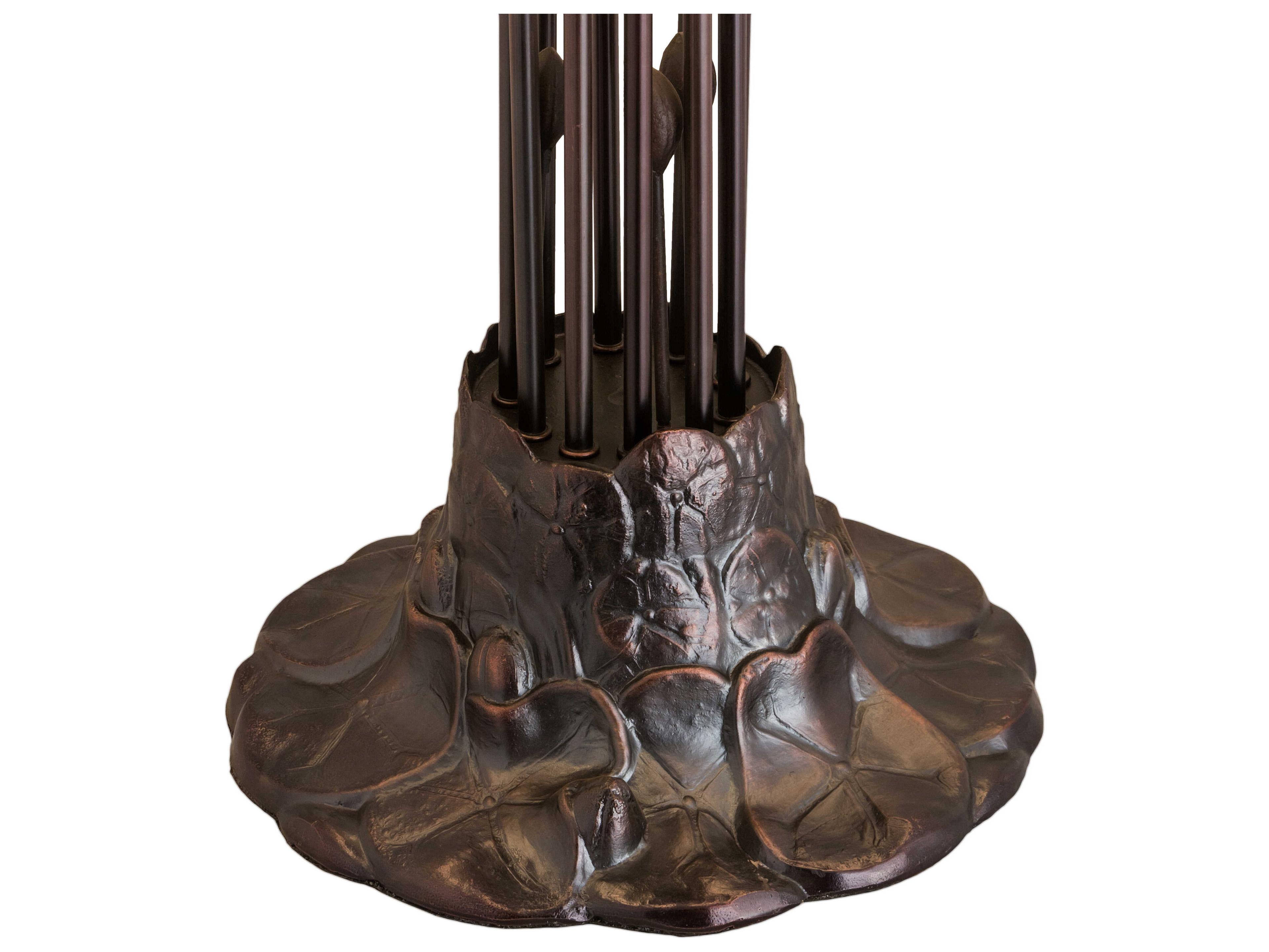 Meyda Stained Glass Pond Lily 10 - Light Mahogany Bronze Pink Tiffany Table Lamp with Shade