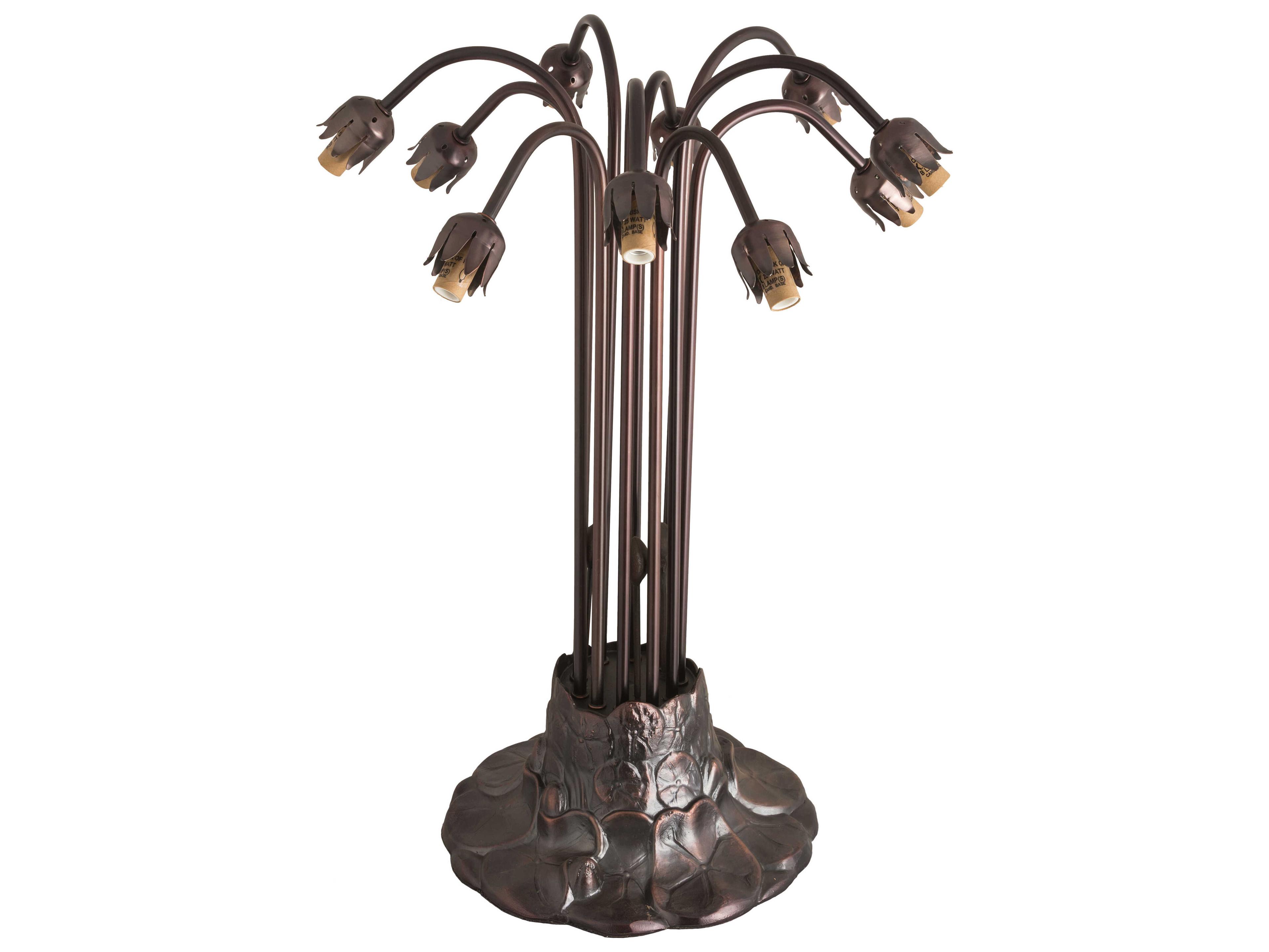 Meyda Stained Glass Pond Lily 10 - Light Mahogany Bronze Pink White Tiffany Table Lamp with Shade