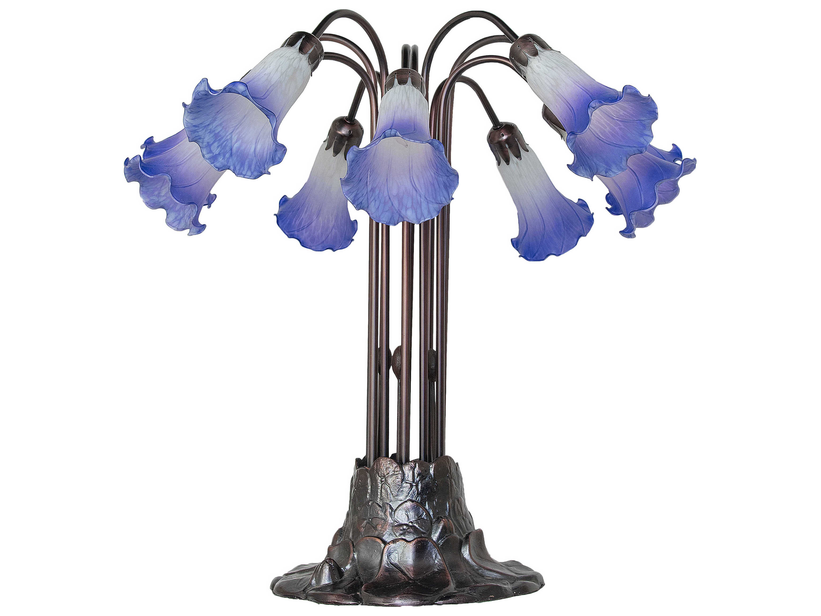 Meyda Pond Lily 10 - Light Mahogany Bronze Blue White Glass Table Lamp with Shade