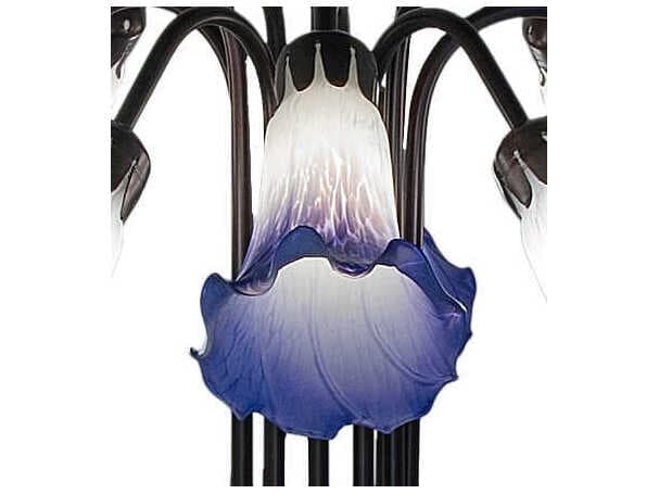 Meyda Pond Lily 10 - Light Mahogany Bronze Blue White Glass Table Lamp with Shade