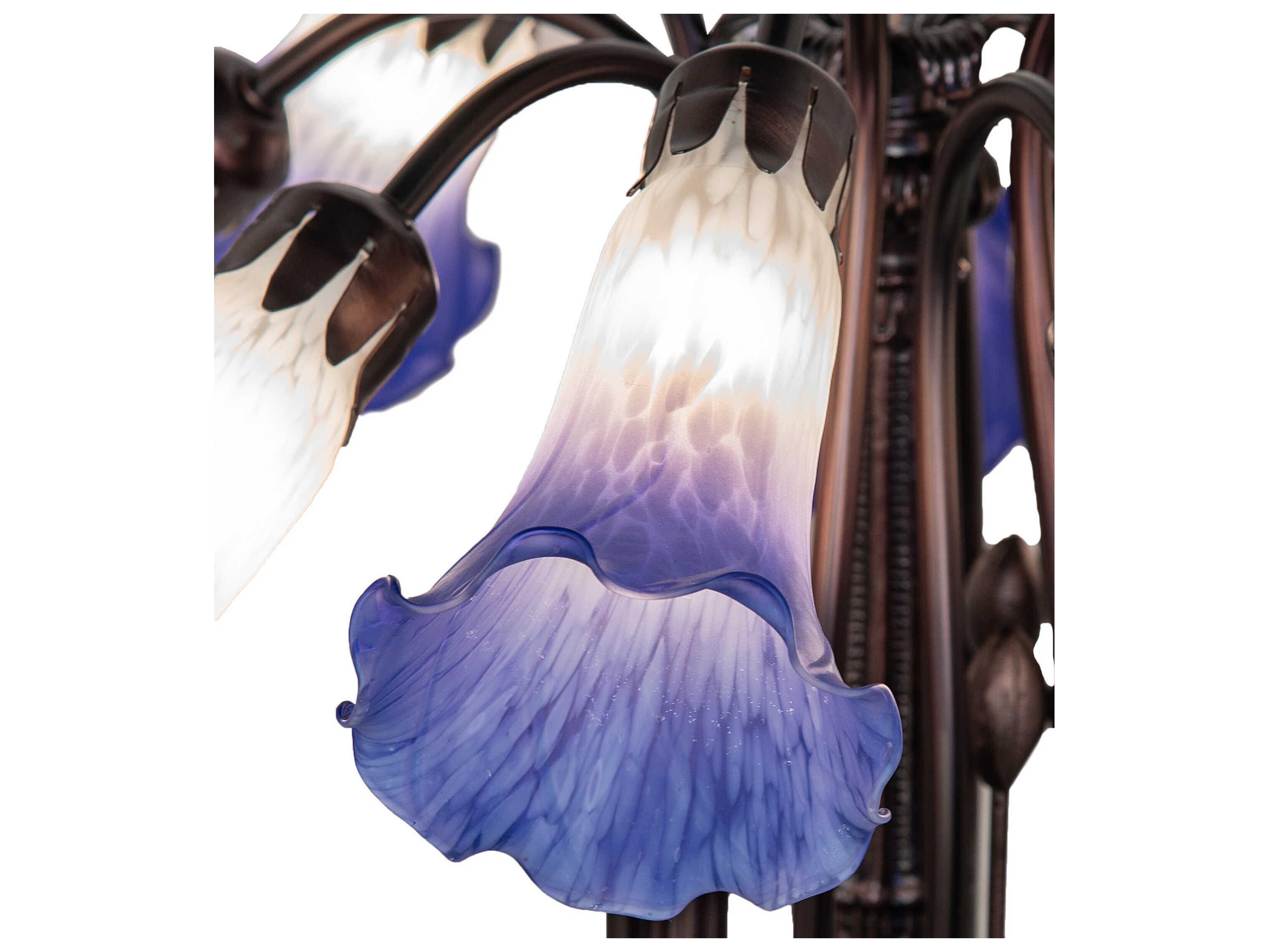 Meyda Pond Lily 12-Light Mahogany Bronze Blue Glass Bell Chandelier