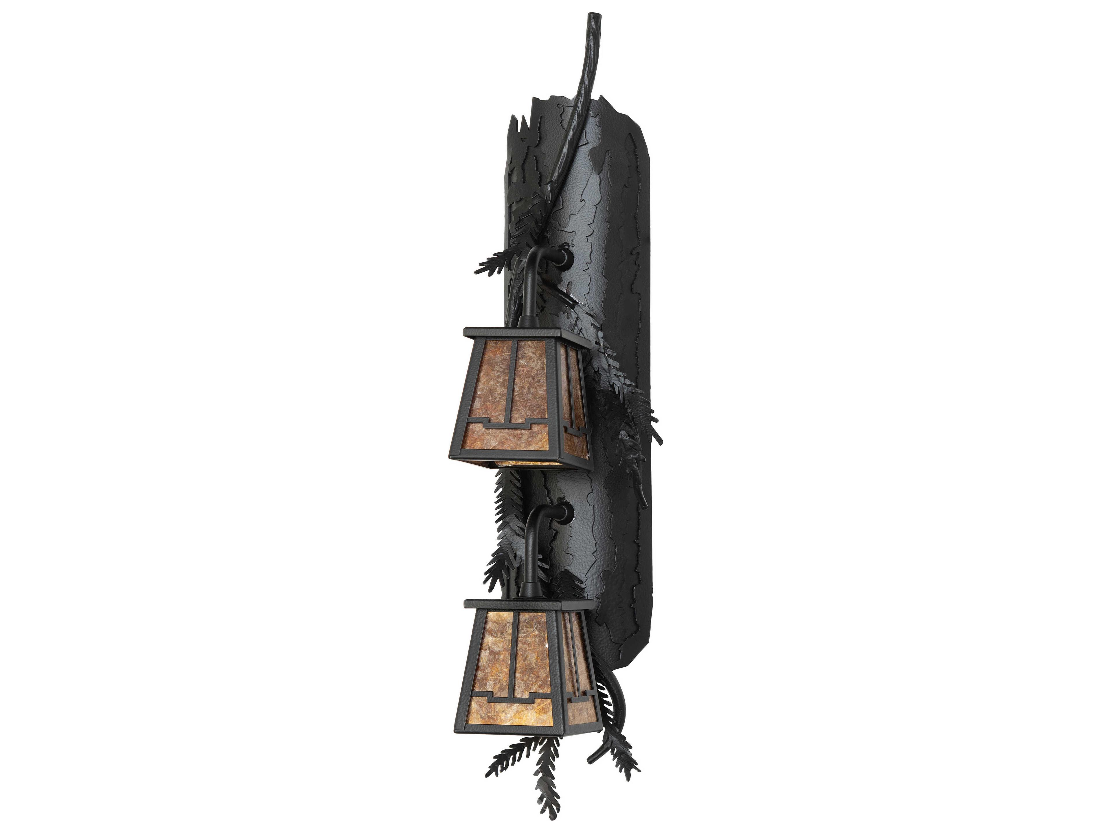 Meyda Pine Branch Valley View 2-Light Black Satin Wrought Iron Glass Wall Sconce