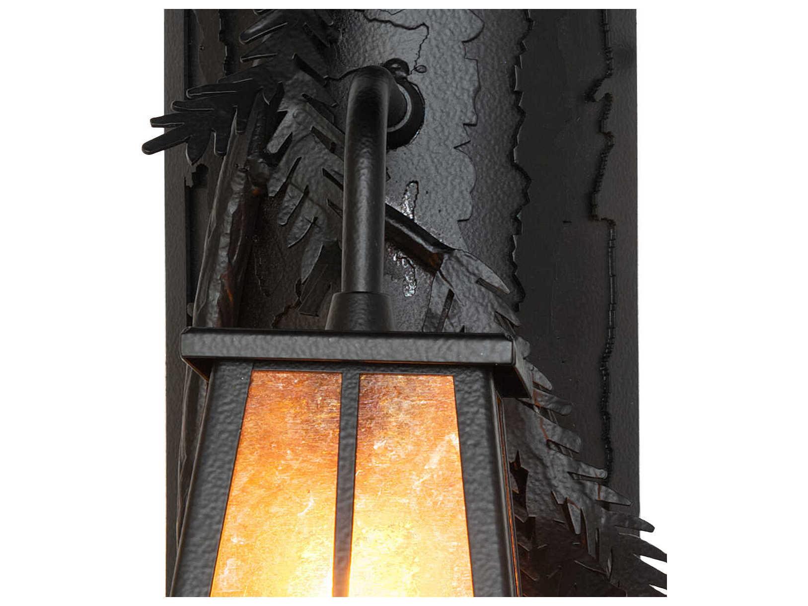 Meyda Pine Branch Valley View 2-Light Black Satin Wrought Iron Glass Wall Sconce