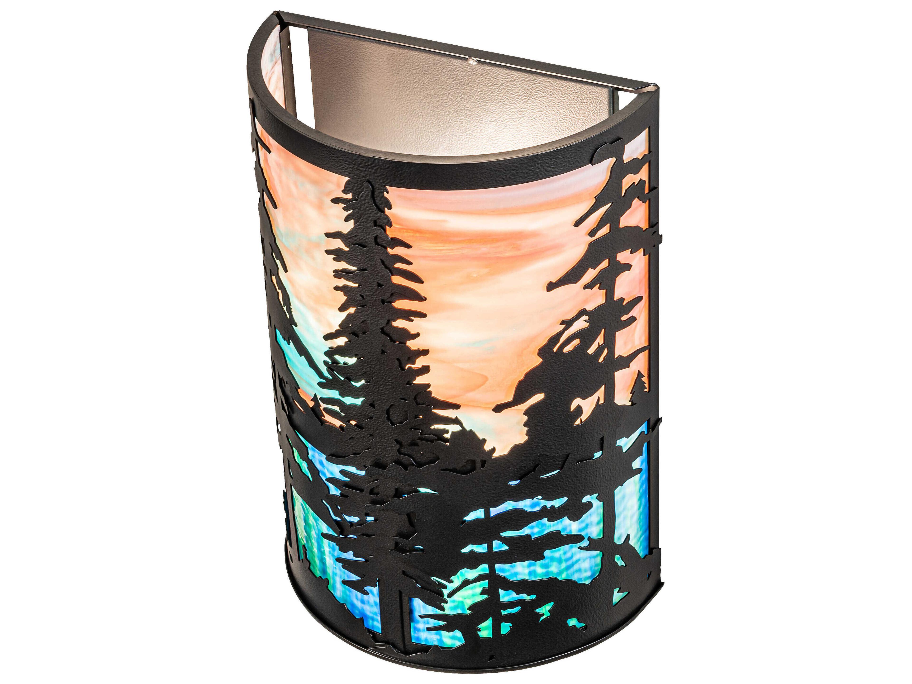 Meyda Pines 2-Light Black Satin Wrought Iron Glass Wall Sconce