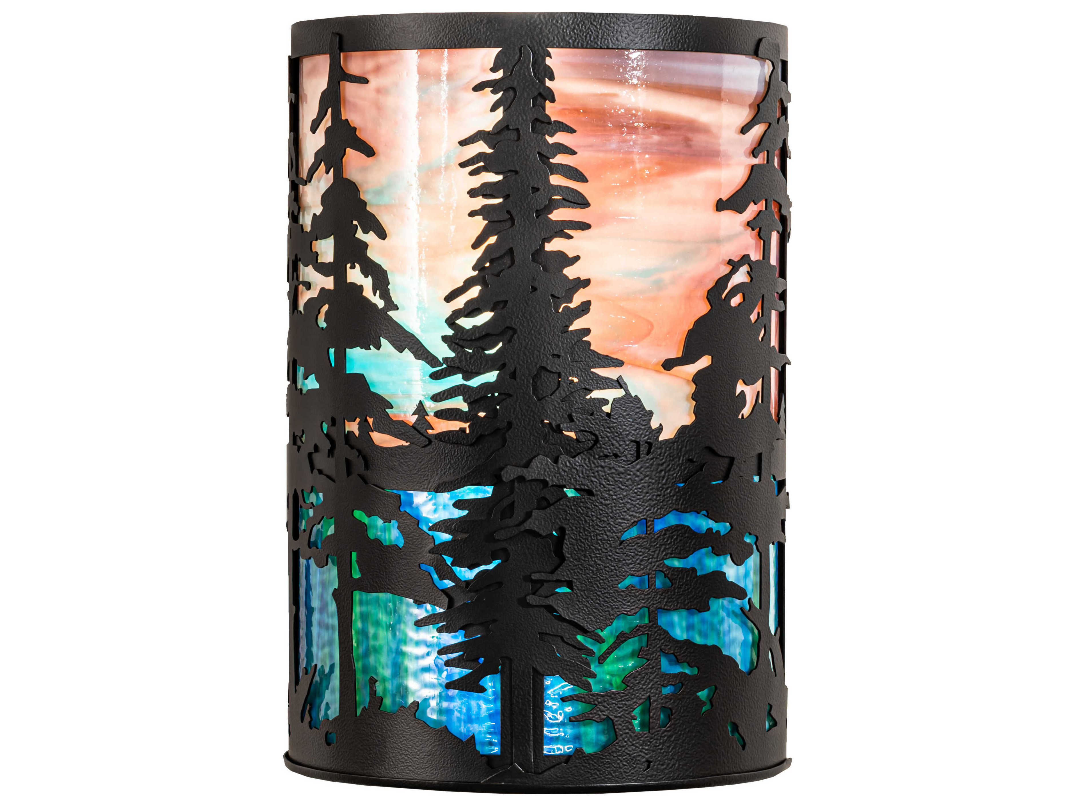 Meyda Pines 2-Light Black Satin Wrought Iron Glass Wall Sconce