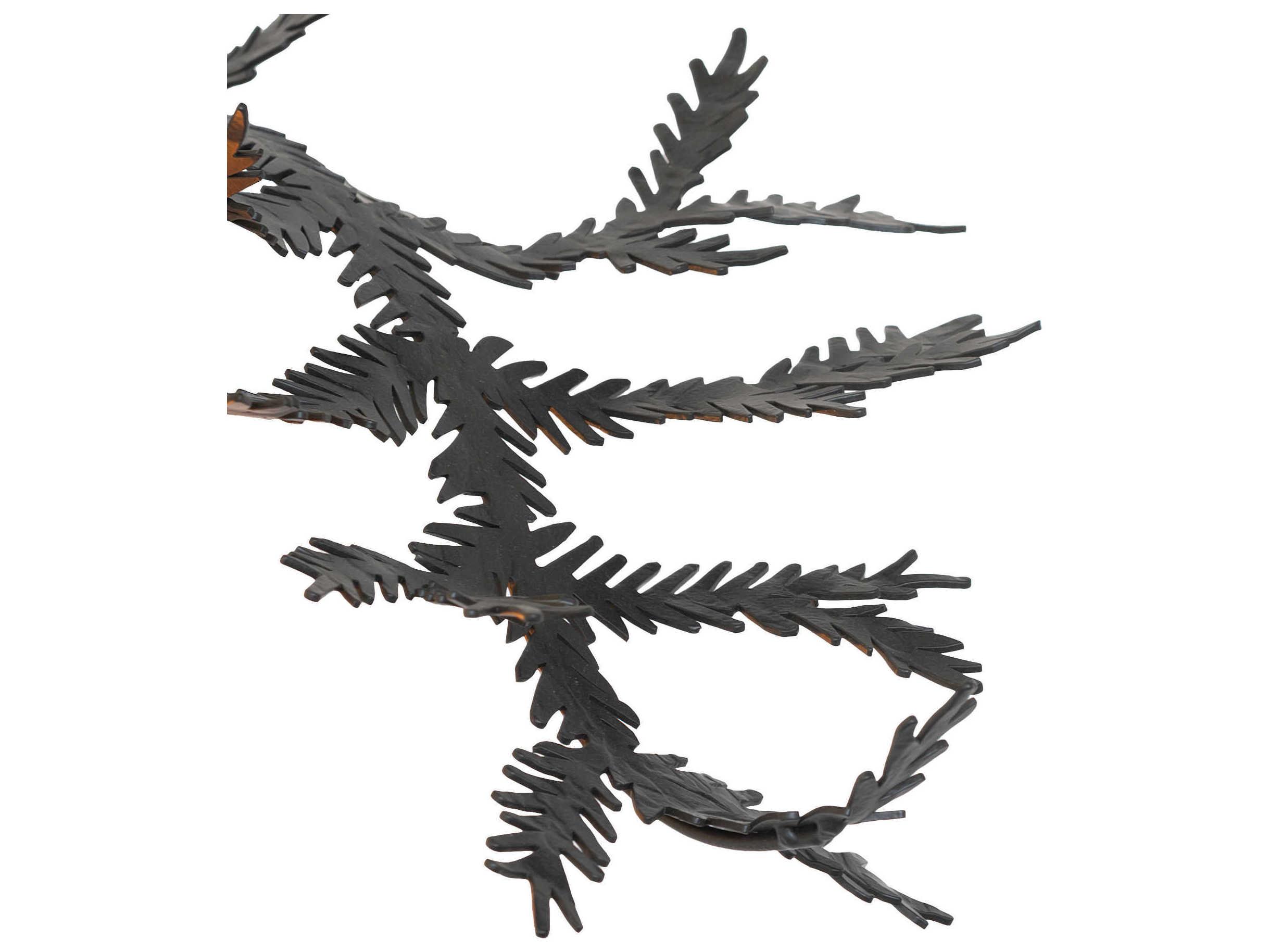 Meyda Pine Branch Valley View 1-Light Black Satin Wrought Iron Glass Wall Sconce