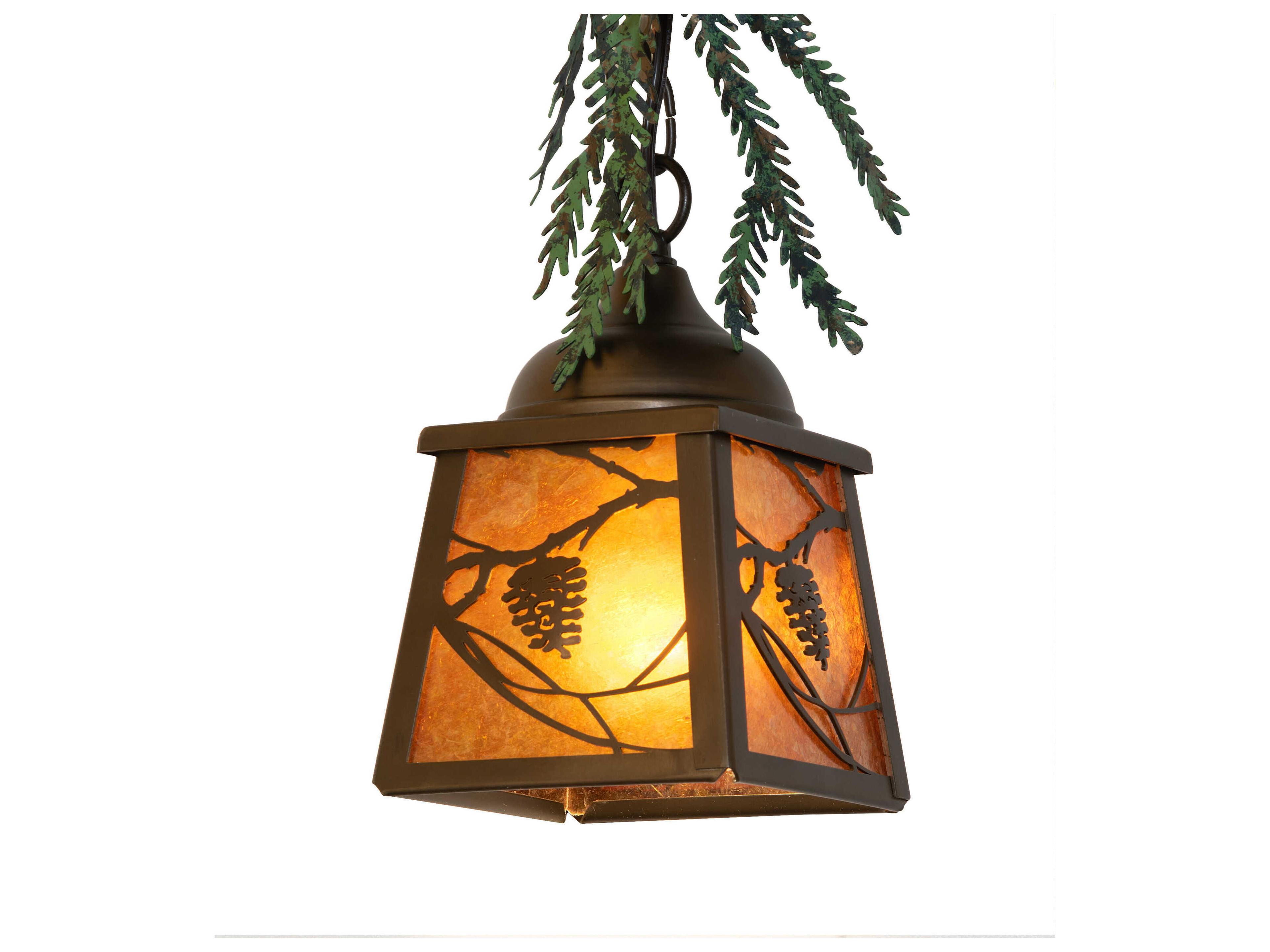 Meyda Pine Branch 1-Light Antique Copper Glass Lantern Mini Pendant