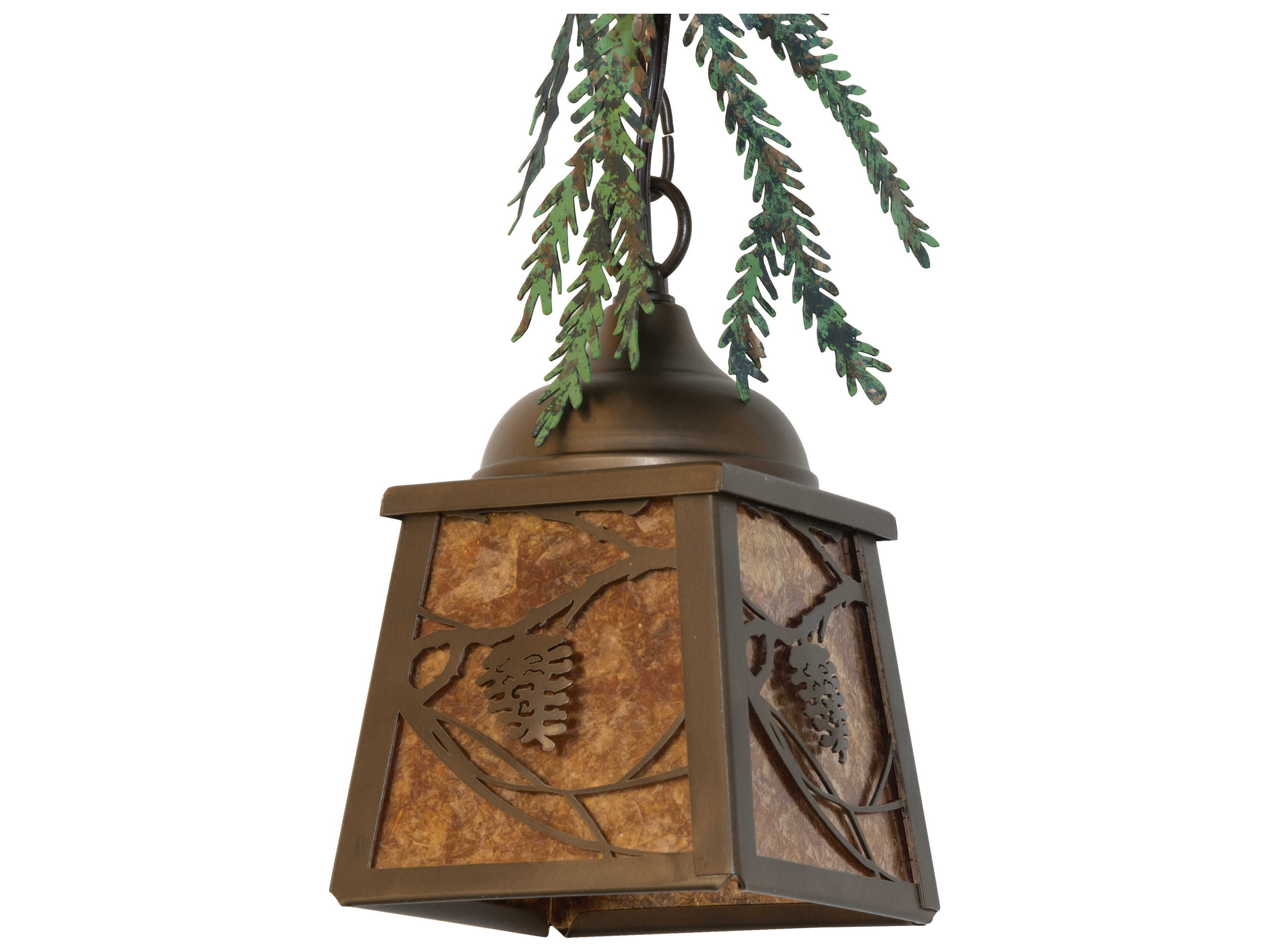 Meyda Pine Branch 1-Light Antique Copper Glass Lantern Mini Pendant