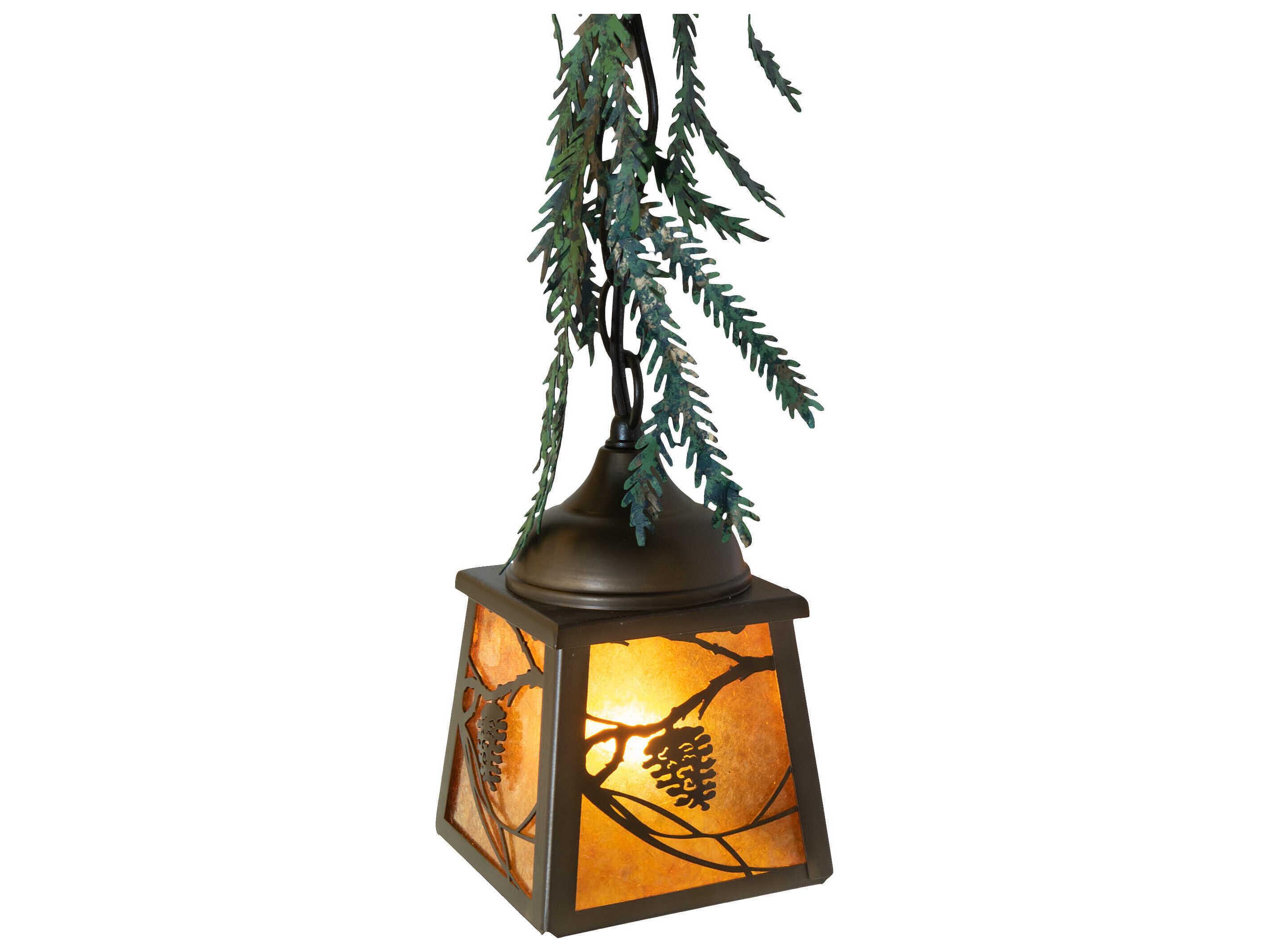 Meyda Pine Branch 1-Light Antique Copper Glass Lantern Mini Pendant