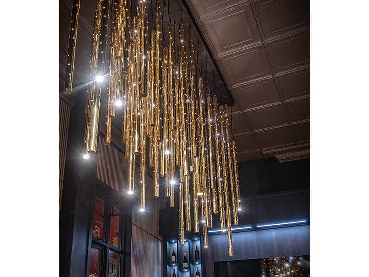 Meyda Emmentaler 15-Light Polished Brass / Solar Black Island Pendant