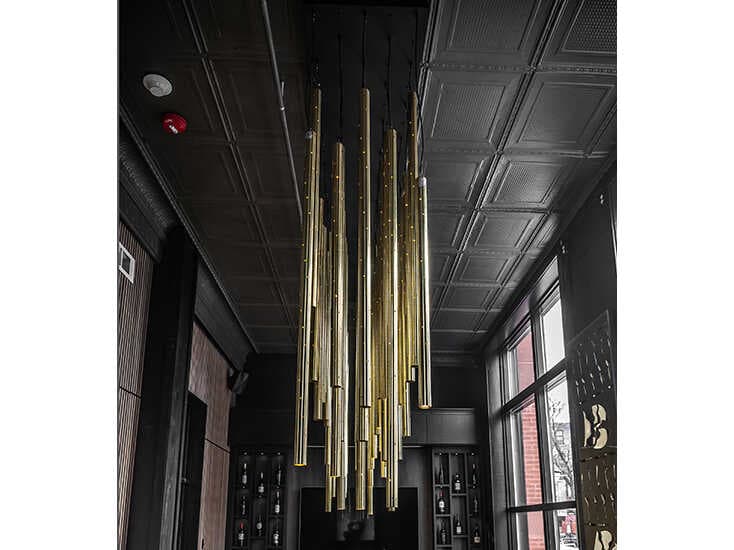 Meyda Emmentaler 15-Light Polished Brass / Solar Black Island Pendant