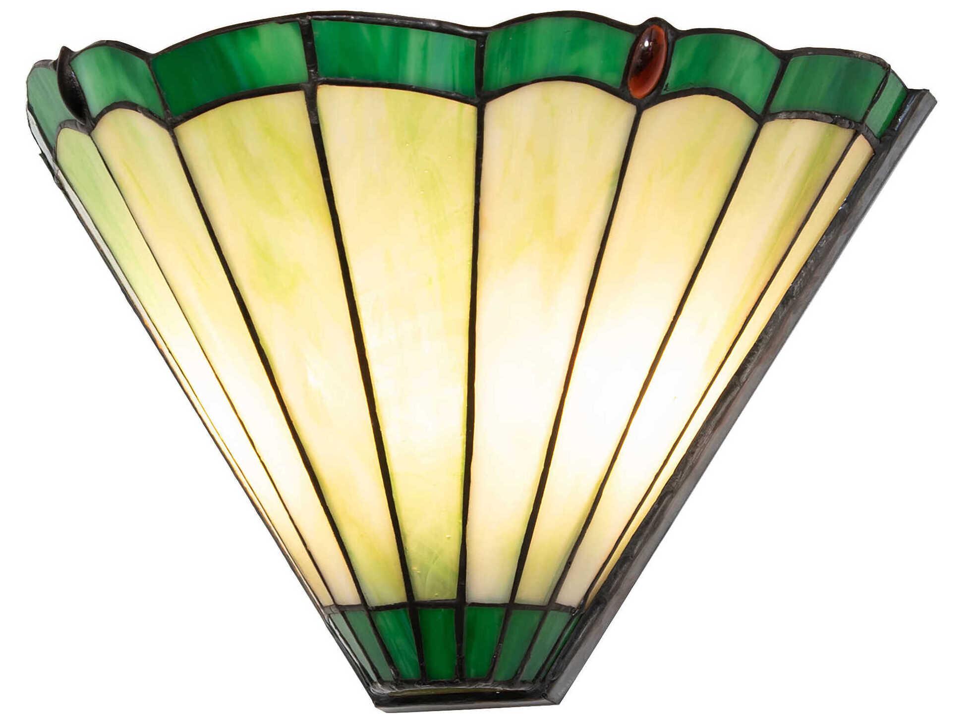 Meyda Caprice 2-Light Antique Brass Green Glass Tiffany Wall Sconce