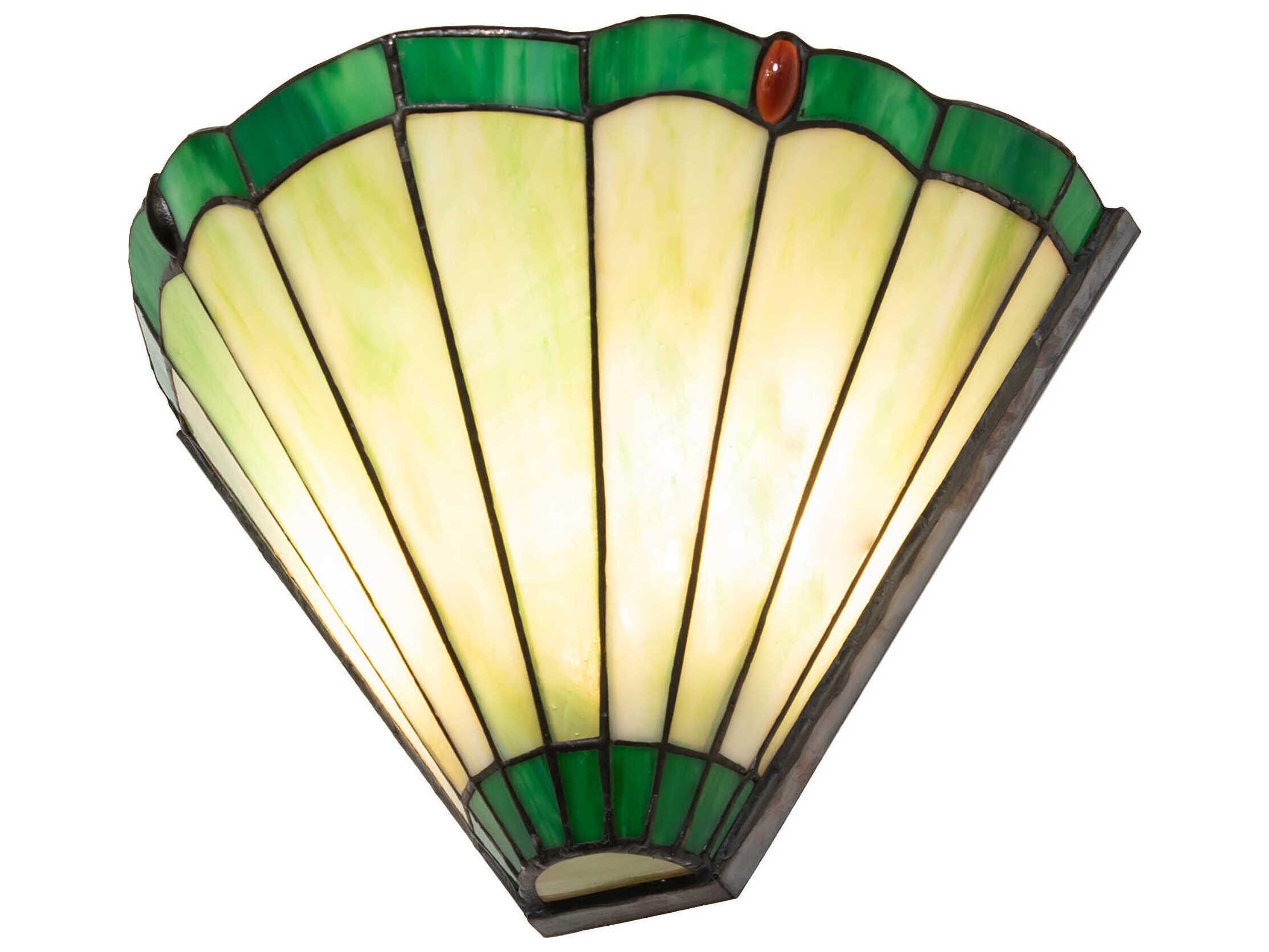Meyda Caprice 2-Light Antique Brass Green Glass Tiffany Wall Sconce