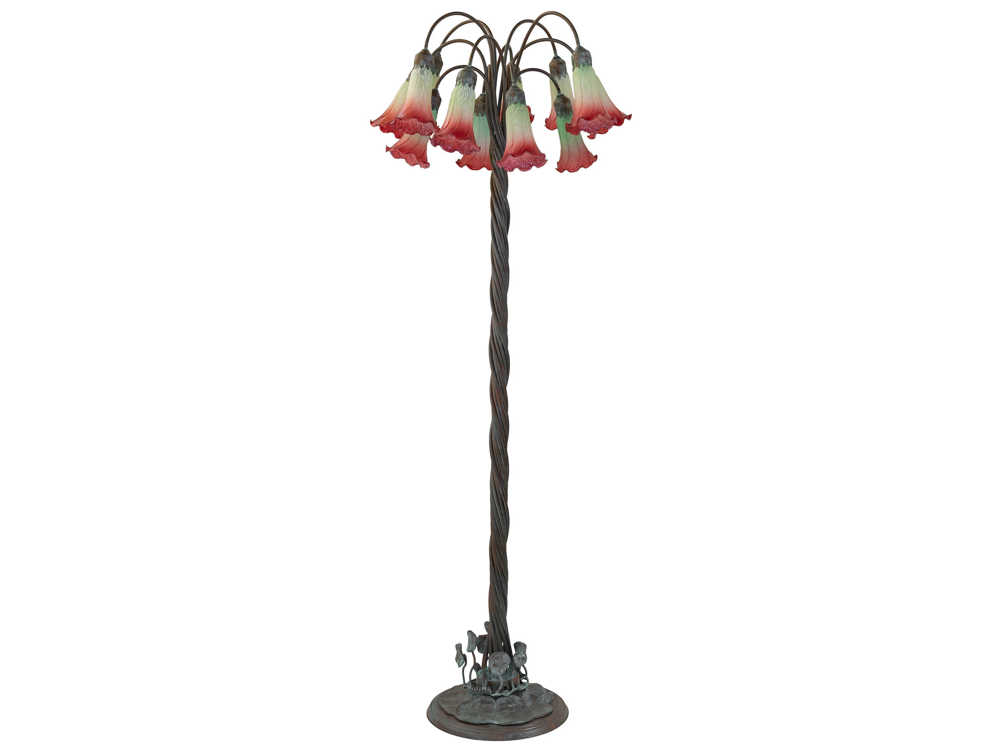 Meyda Pond Lily Bronze Seafoam Cranberry Glass Floor Lamp with Shade