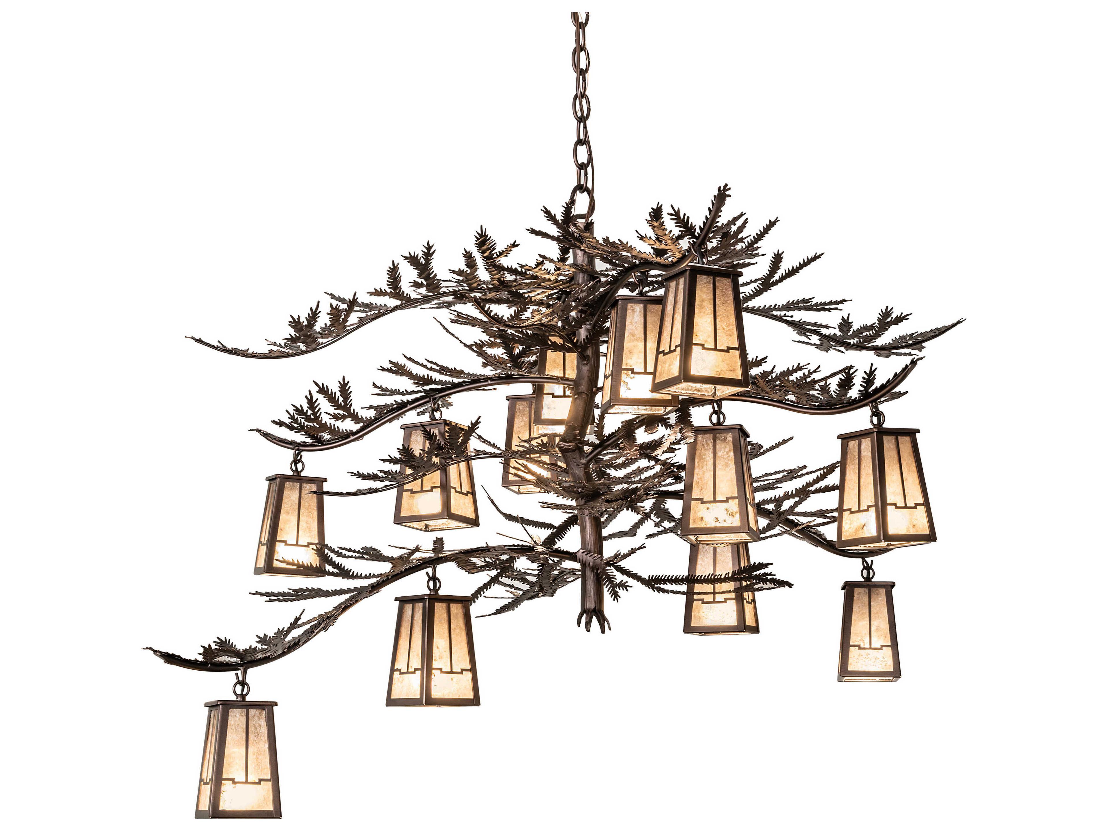 Meyda Pine Branch 12-Light Mahogany Bronze Glass Chandelier