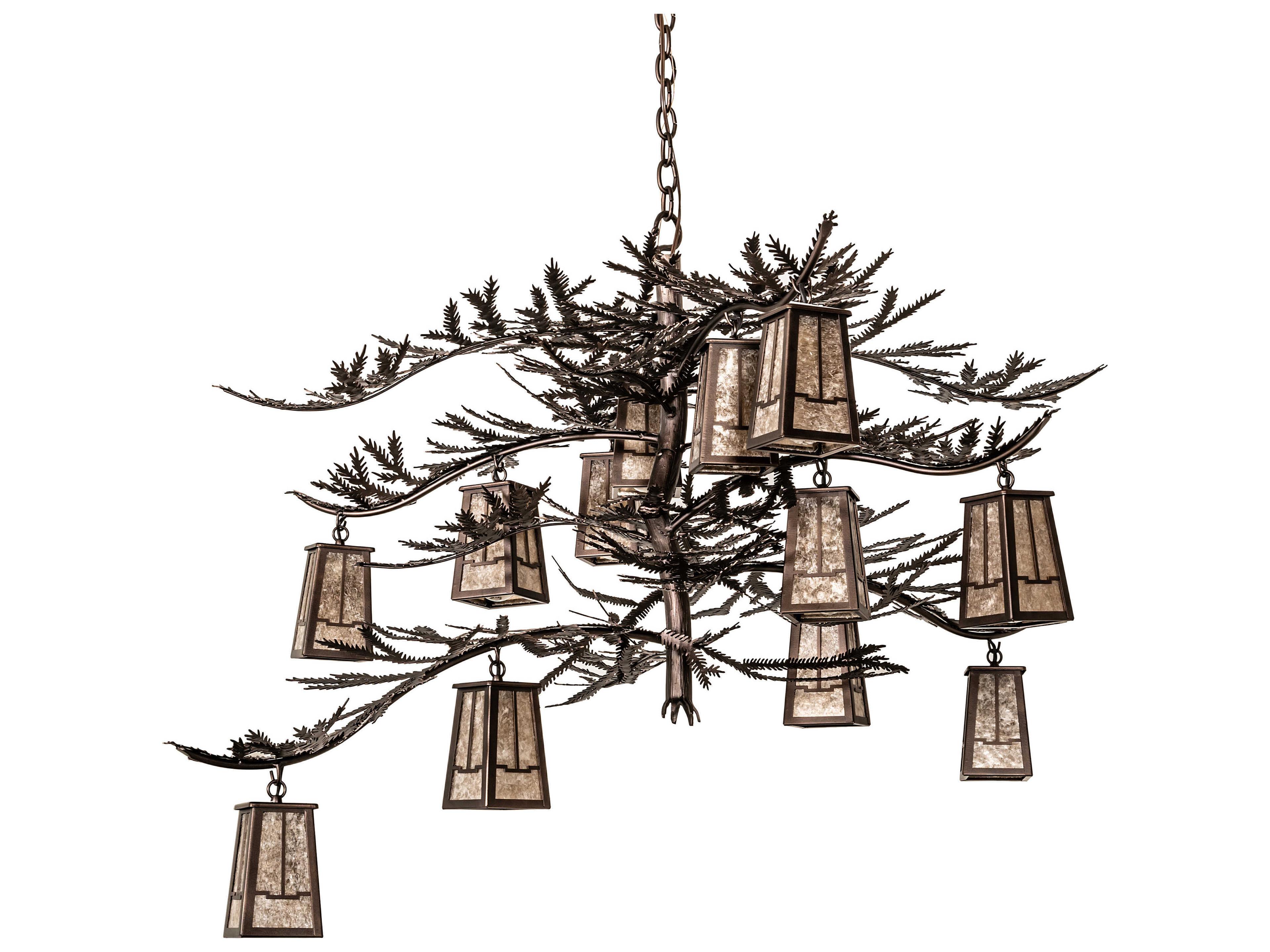 Meyda Pine Branch 12-Light Mahogany Bronze Glass Chandelier