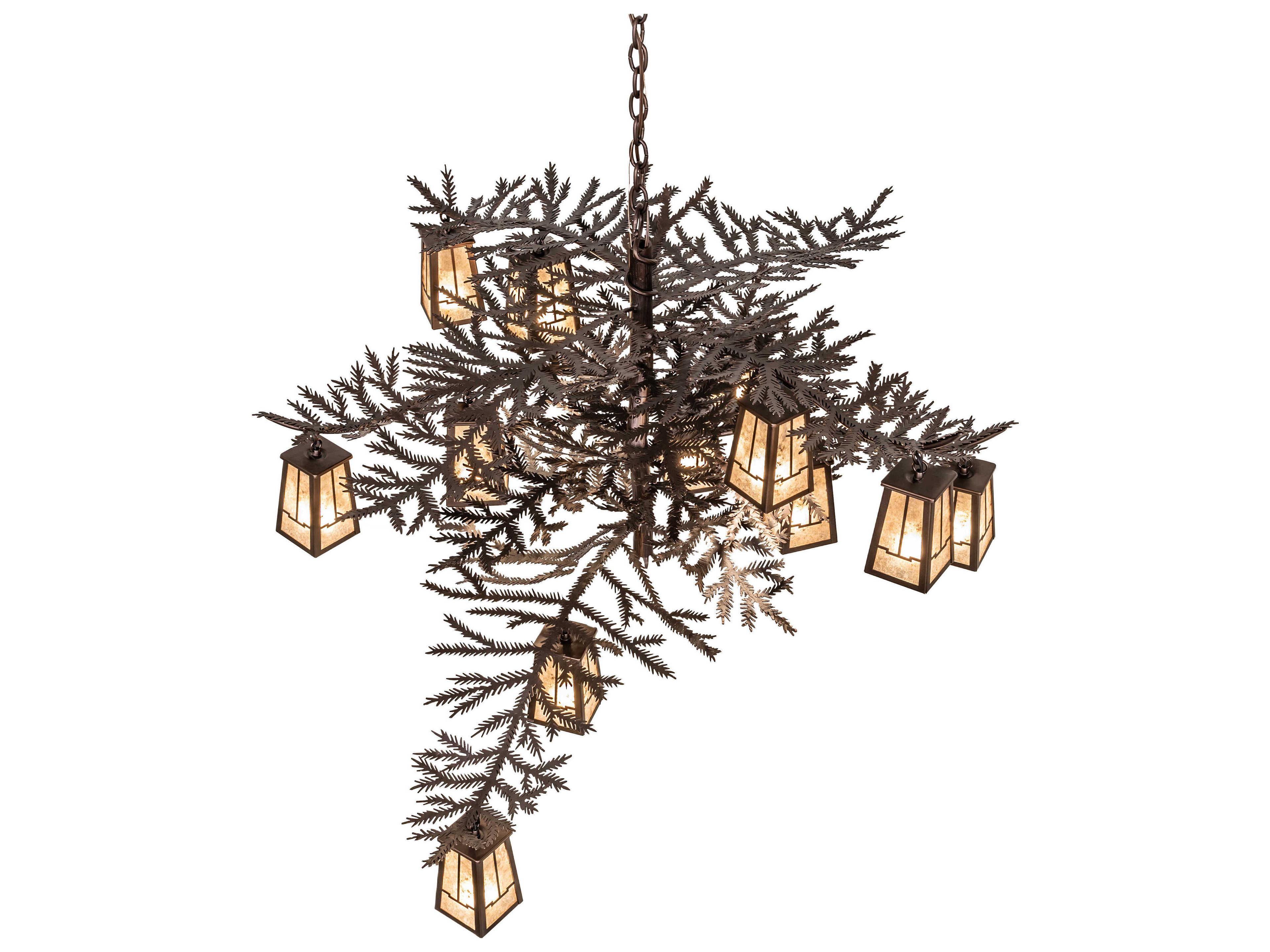 Meyda Pine Branch 12-Light Mahogany Bronze Glass Chandelier