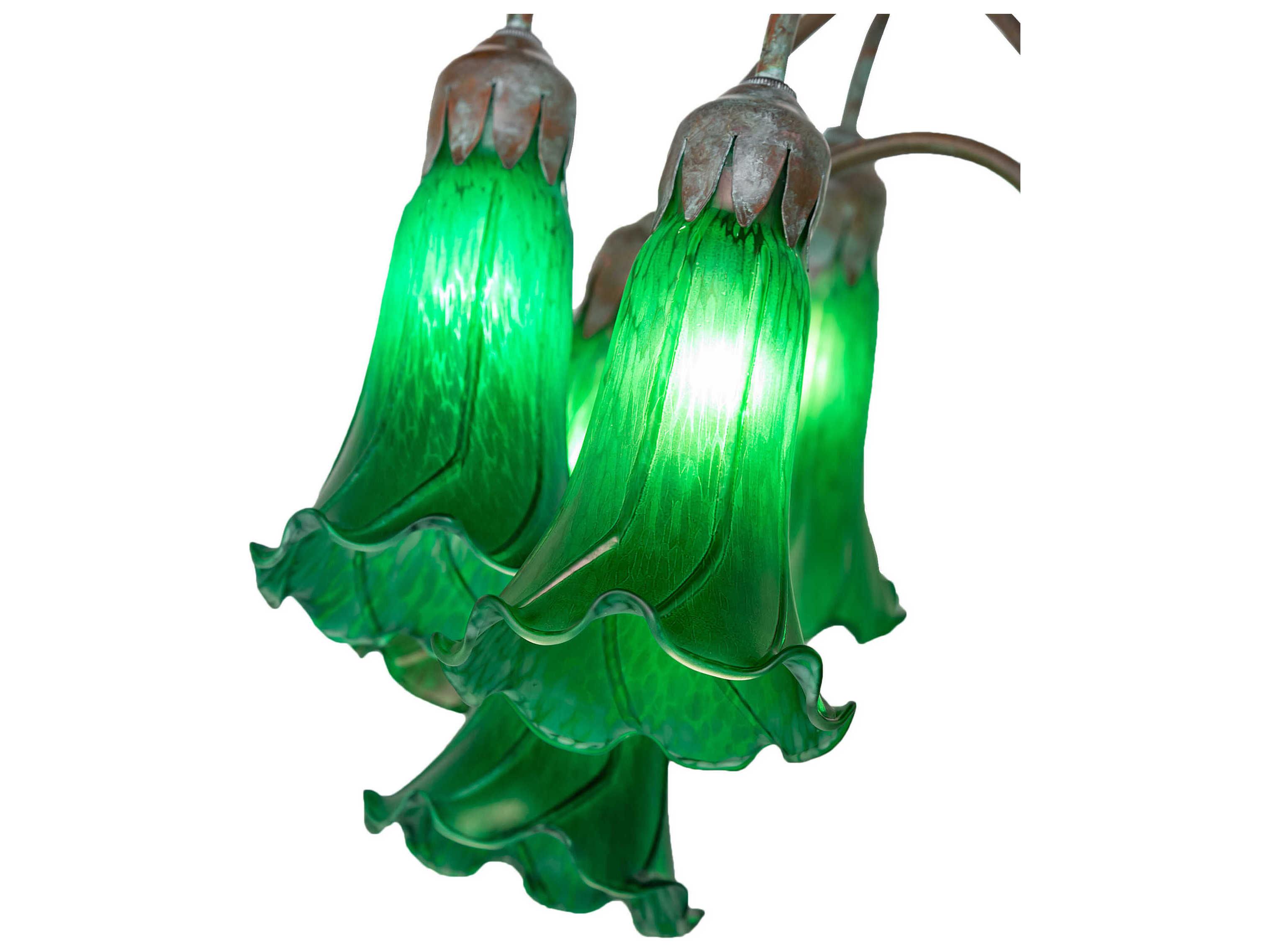 Meyda Pond Lily Bronze Green Glass Floor Lamp with Shade