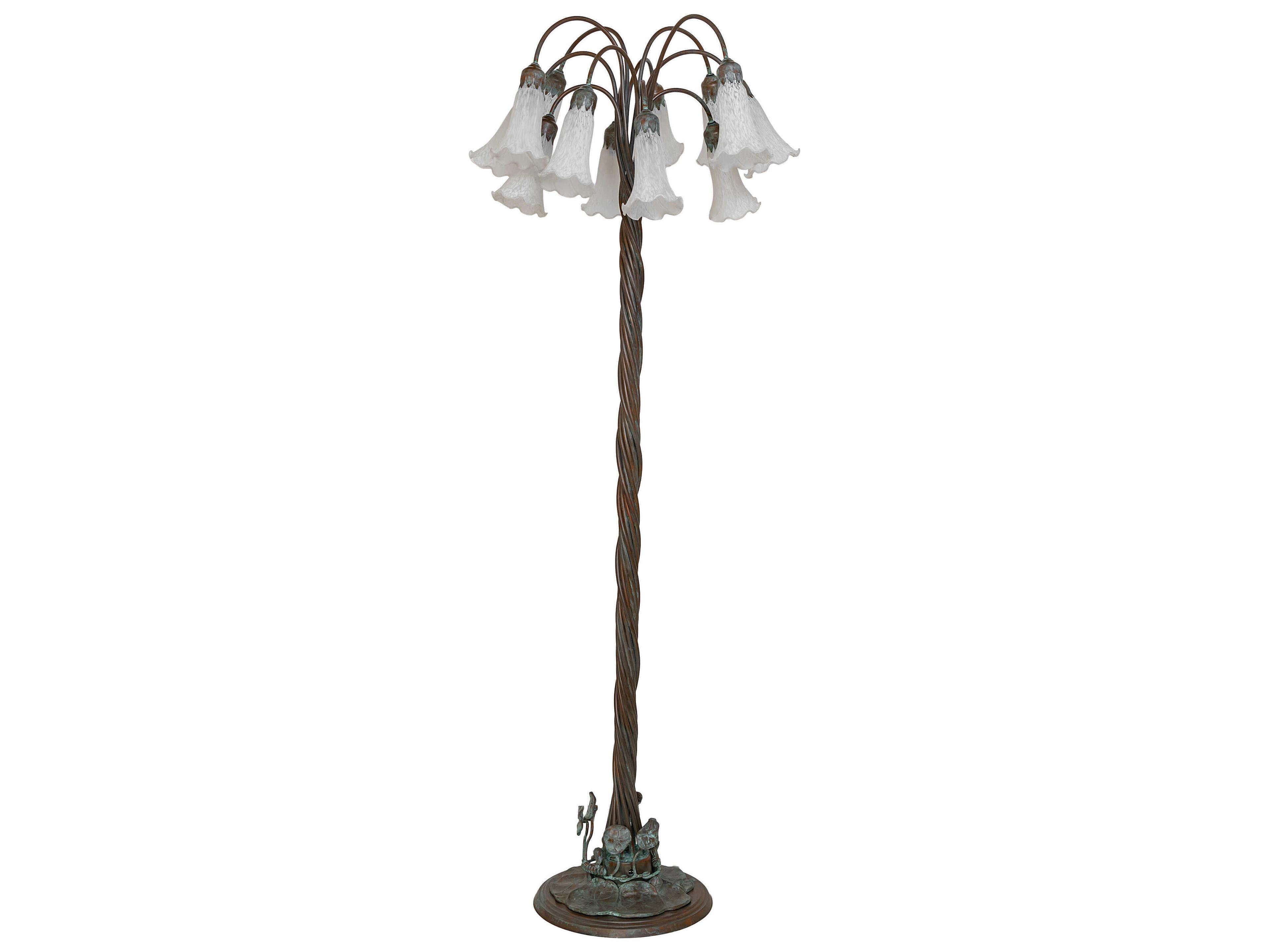 Meyda Pond Lily Bronze White Glass Floor Lamp with Shade