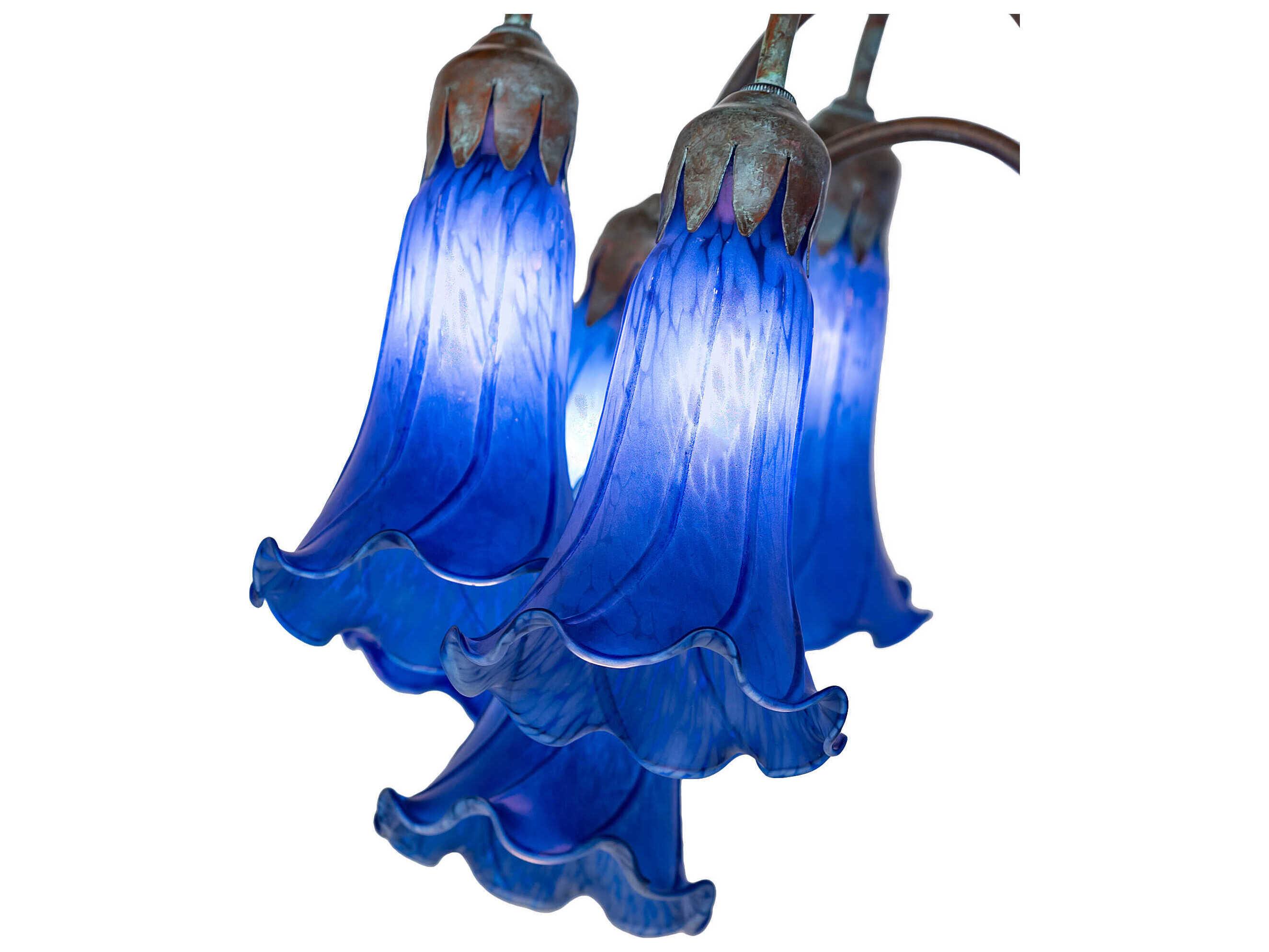 Meyda Pond Lily Bronze Blue Glass Floor Lamp with Shade