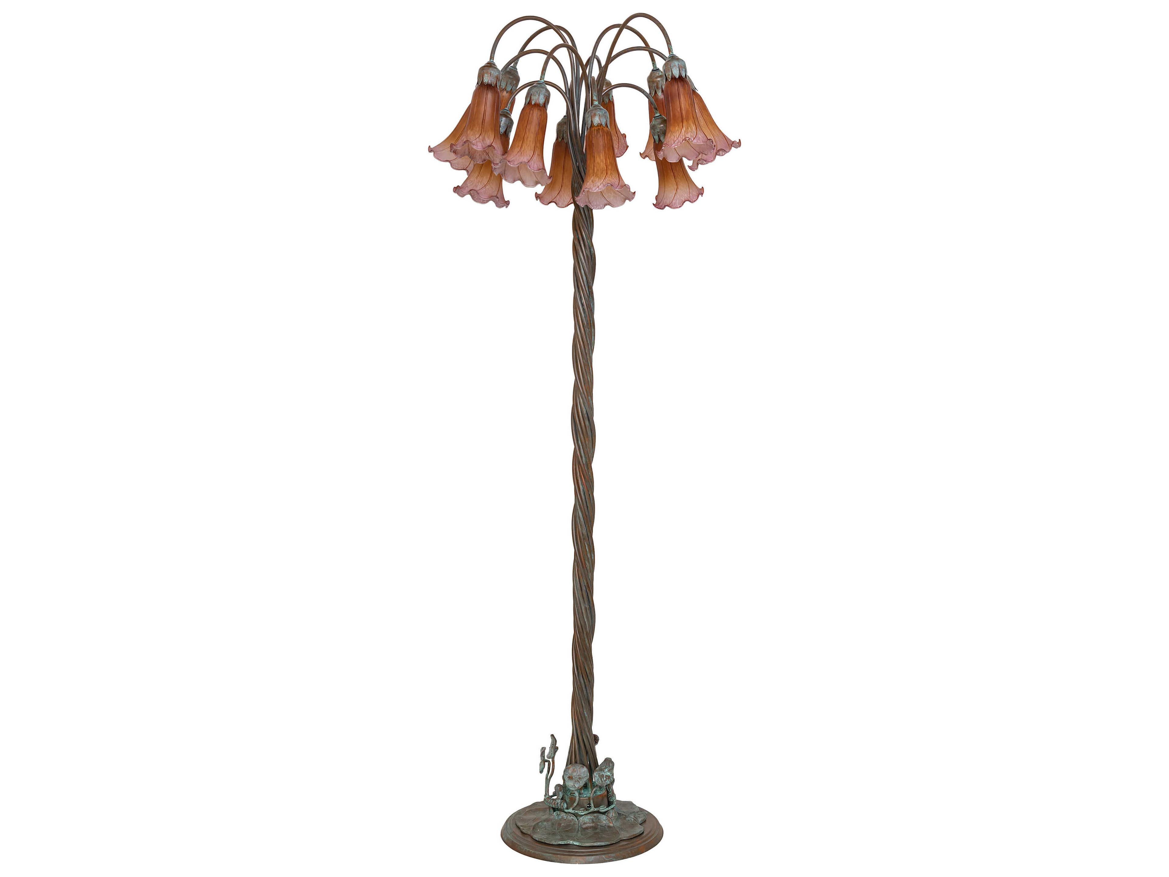 Meyda Pond Lily Bronze Amber Purple Glass Floor Lamp with Shade