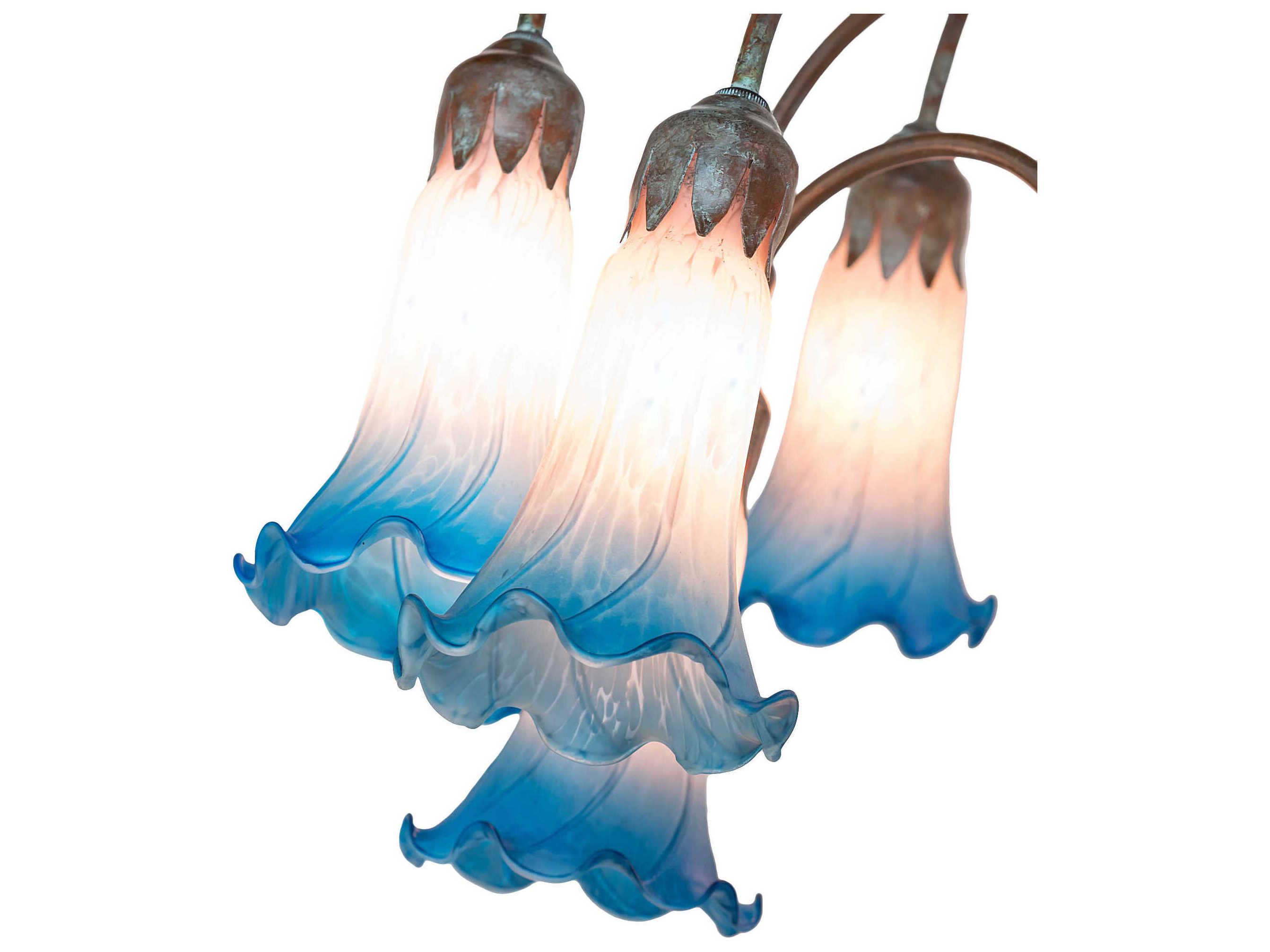 Meyda Pond Lily Bronze Blue Glass Floor Lamp with Pink Shade