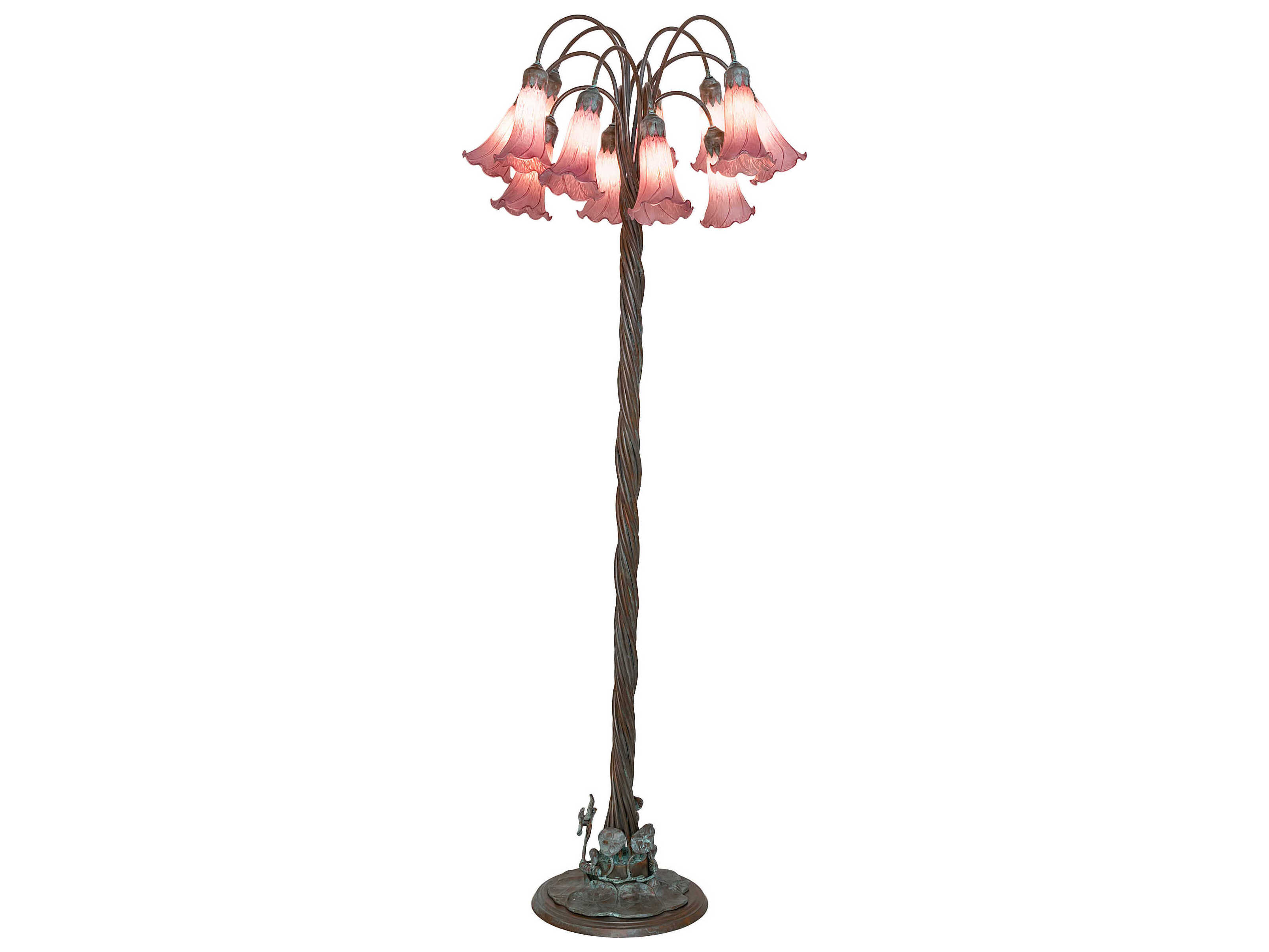 Meyda Pond Lily Bronze Lavender Glass Floor Lamp with Shade