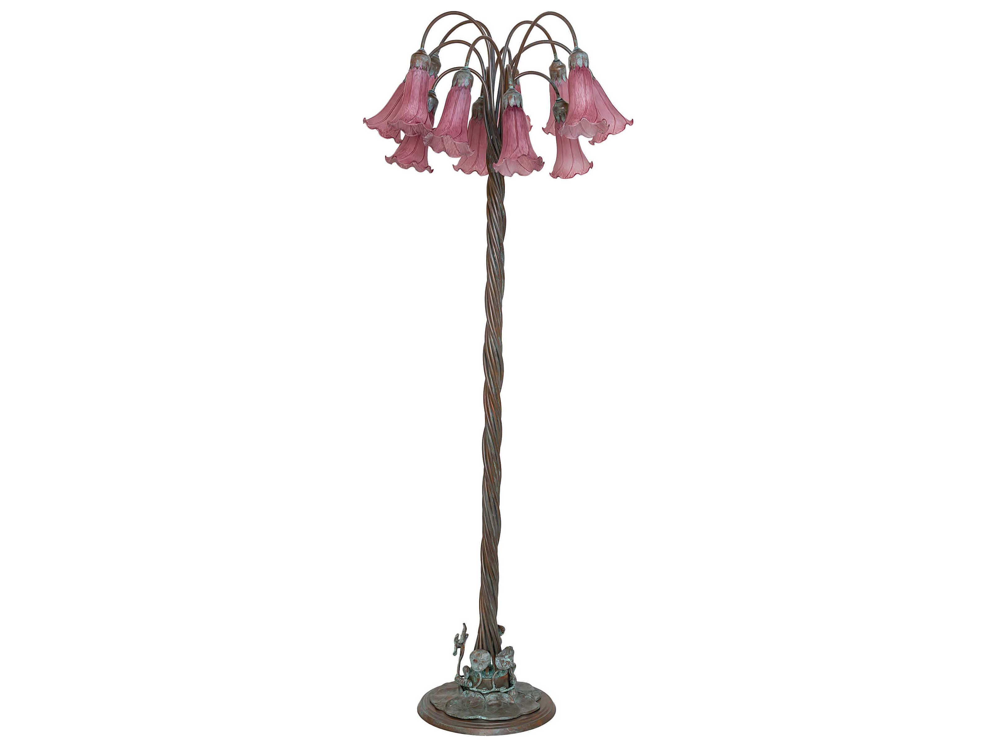 Meyda Pond Lily Bronze Lavender Glass Floor Lamp with Shade