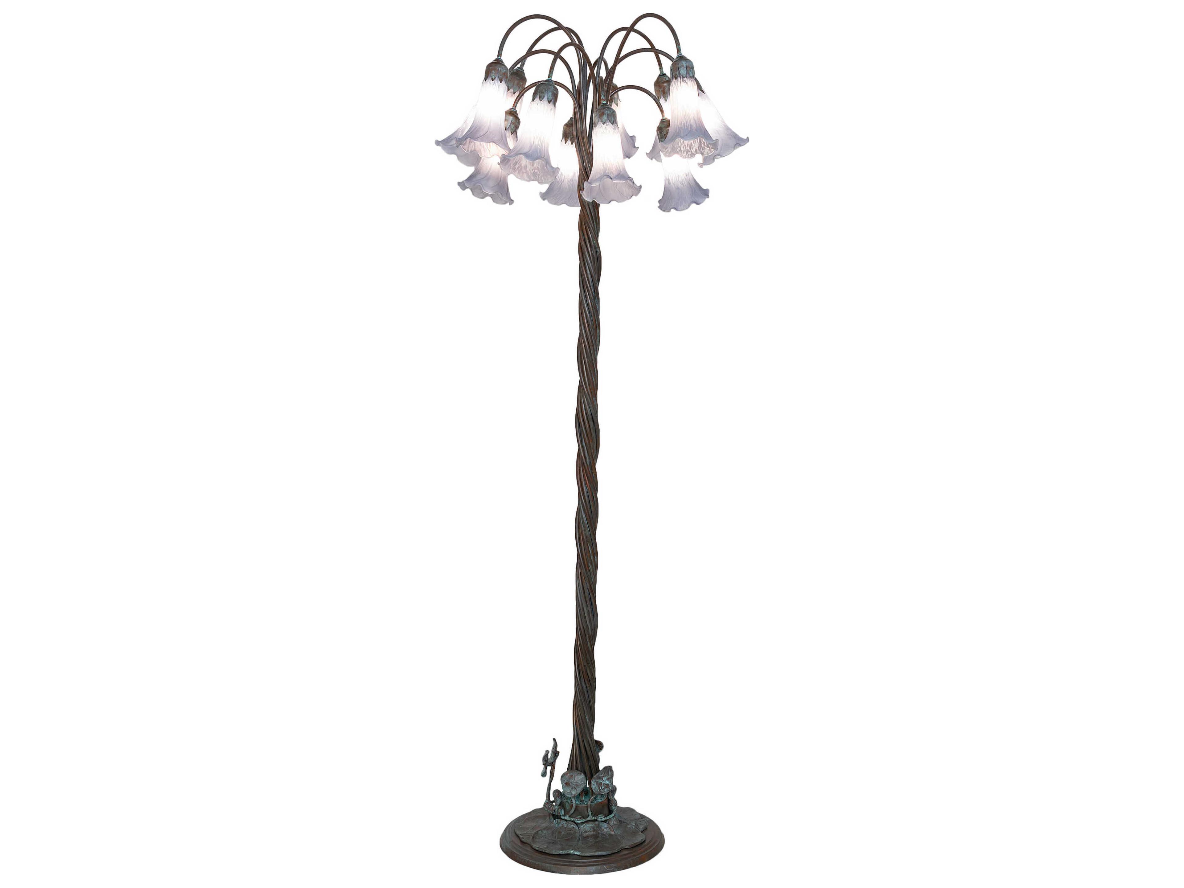 Meyda Pond Lily Bronze Grey Glass Floor Lamp with Shade