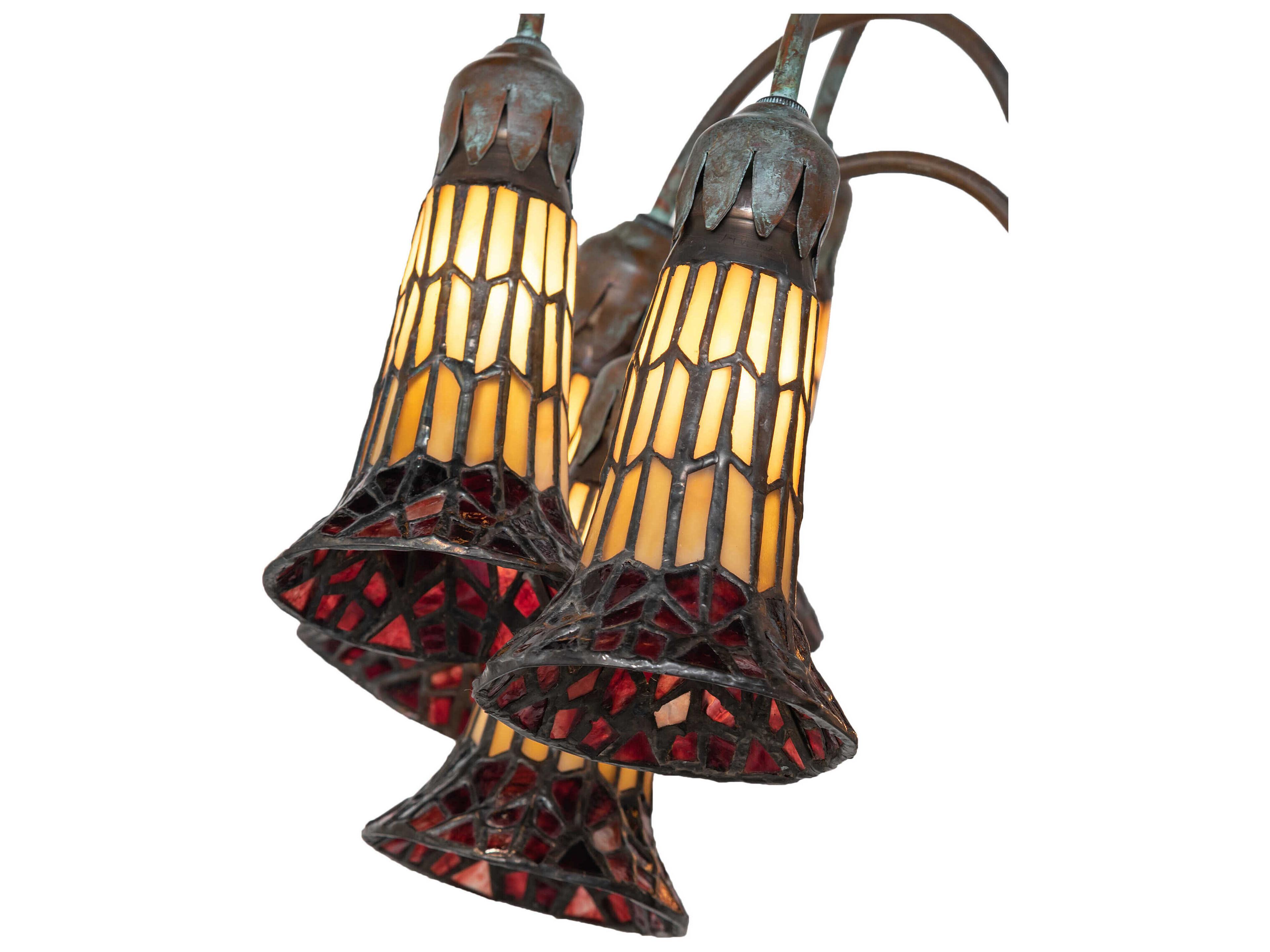 Meyda Stained Glass Pond Lily Bronze Amber Violet Tiffany Floor Lamp with Shade