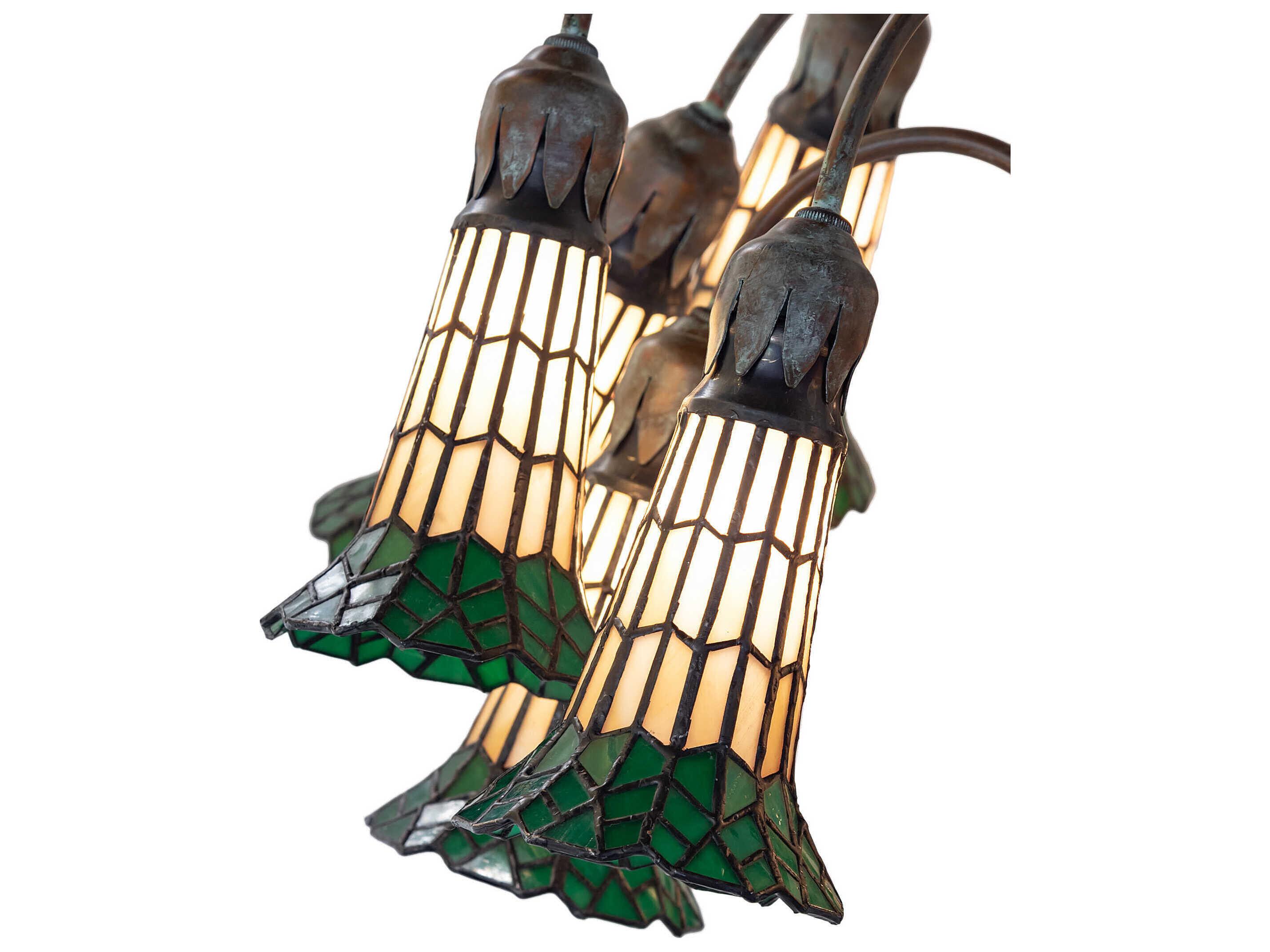 Meyda Stained Glass Pond Lily Bronze Green Amber Tiffany Floor Lamp with Shade