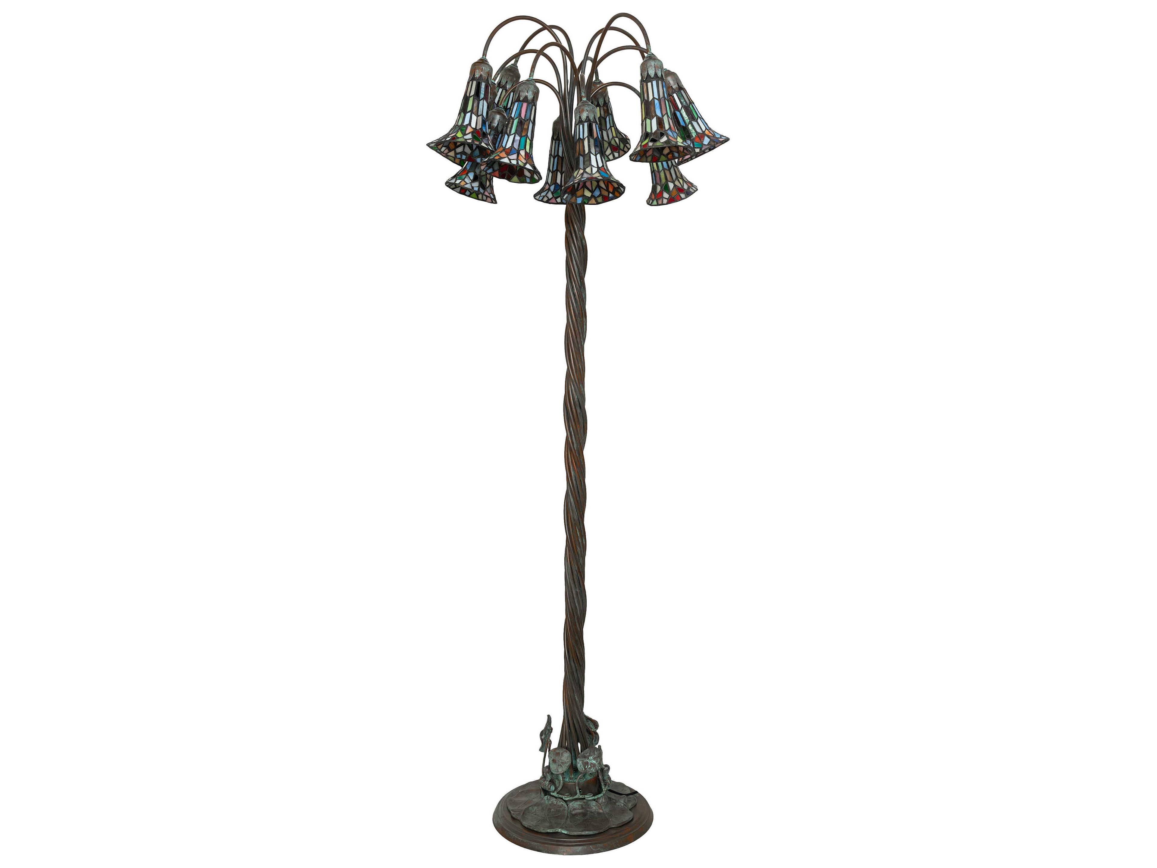 Meyda Stained Glass Pond Lily Bronze Floor Lamp