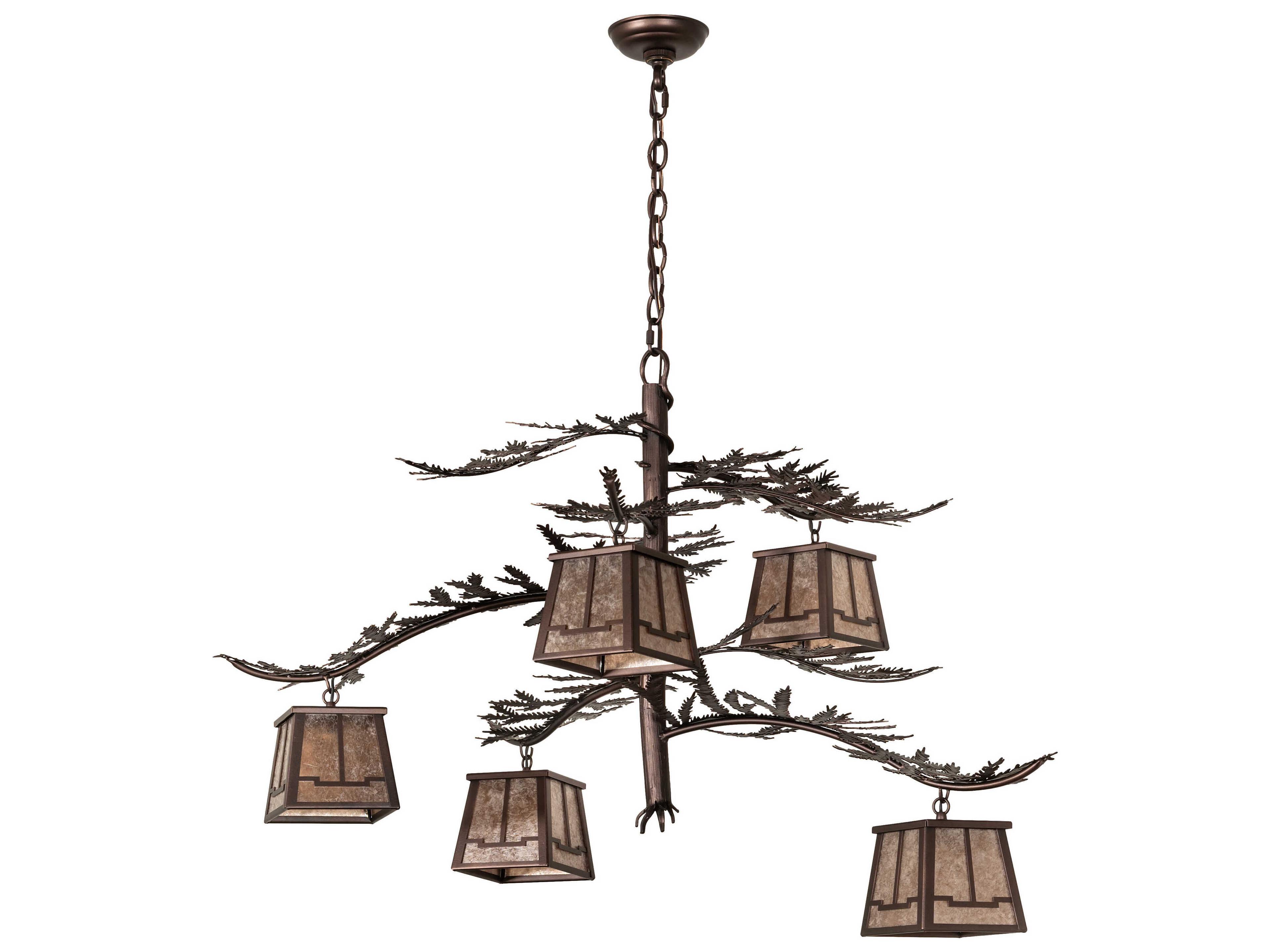 Meyda Pine Branch Valley View 5-Light Mahogany Bronze Lantern Chandelier