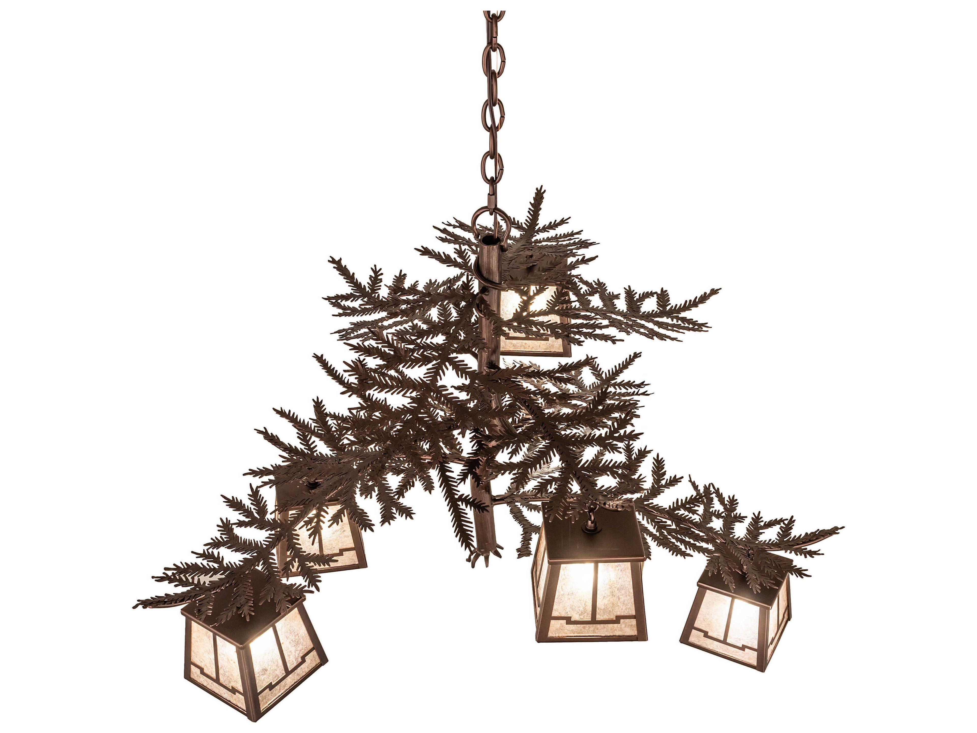 Meyda Pine Branch Valley View 5-Light Mahogany Bronze Lantern Chandelier
