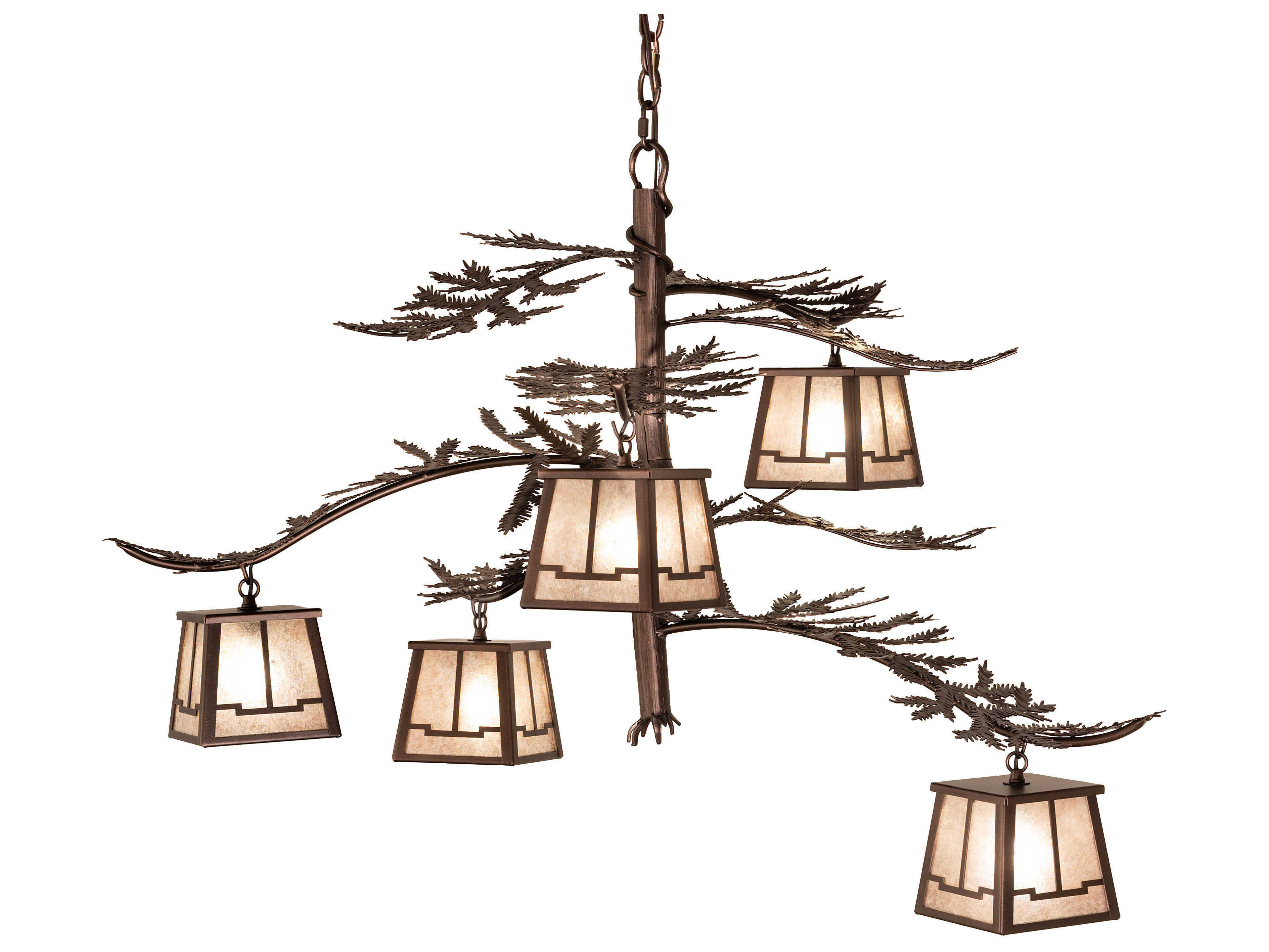 Meyda Pine Branch Valley View 5-Light Mahogany Bronze Lantern Chandelier