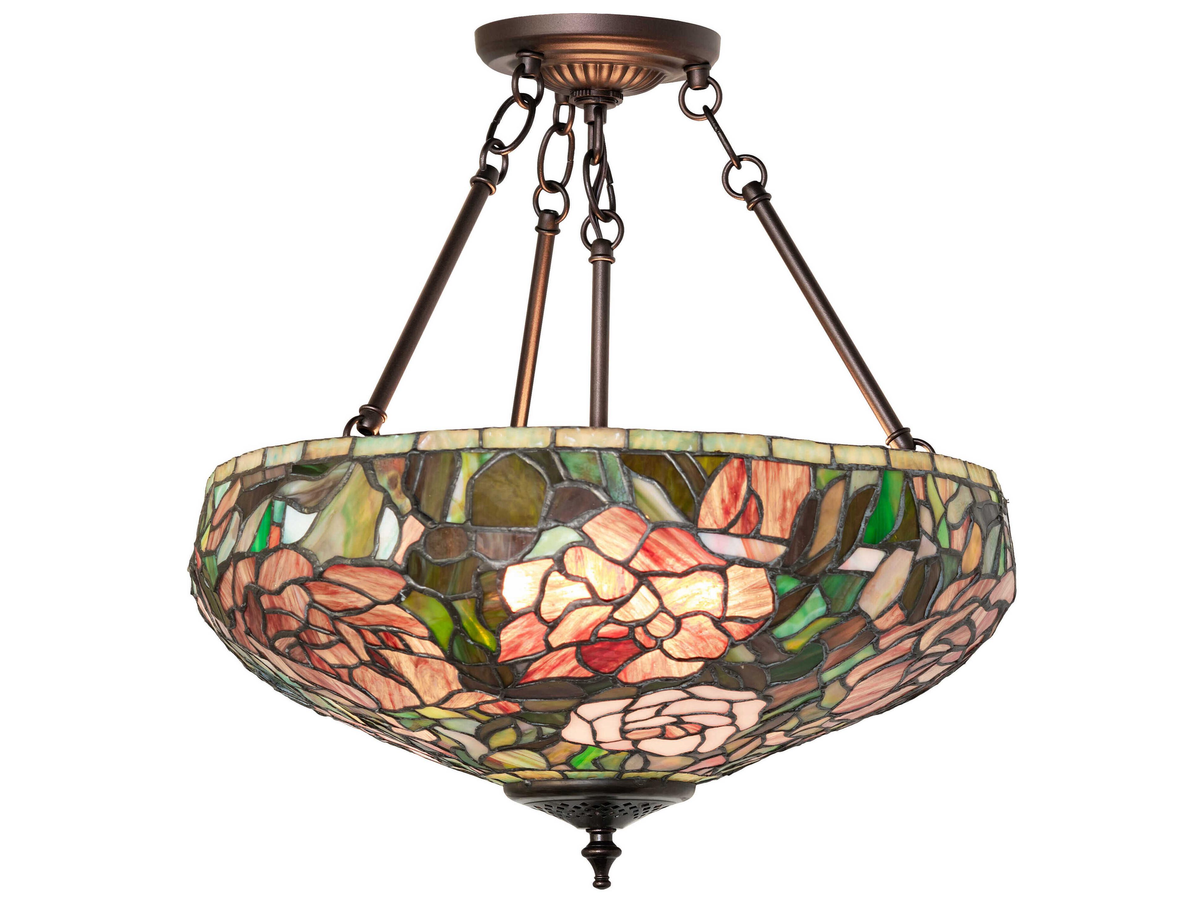 Meyda Peony 3-Light Mahogany Bronze Bowl Pendant