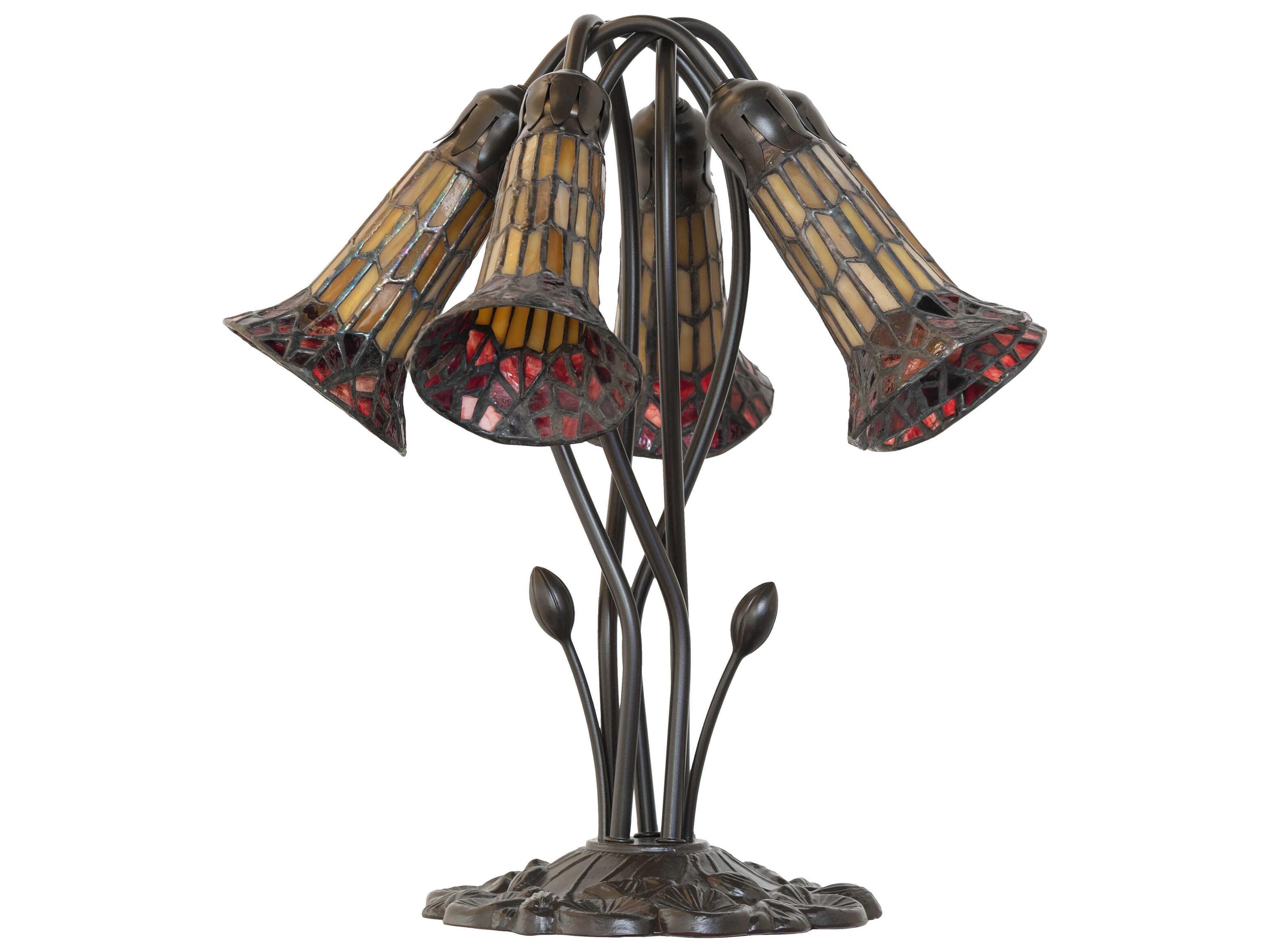 Meyda Stained Glass Pond Lily Mahogany Bronze Table Lamp