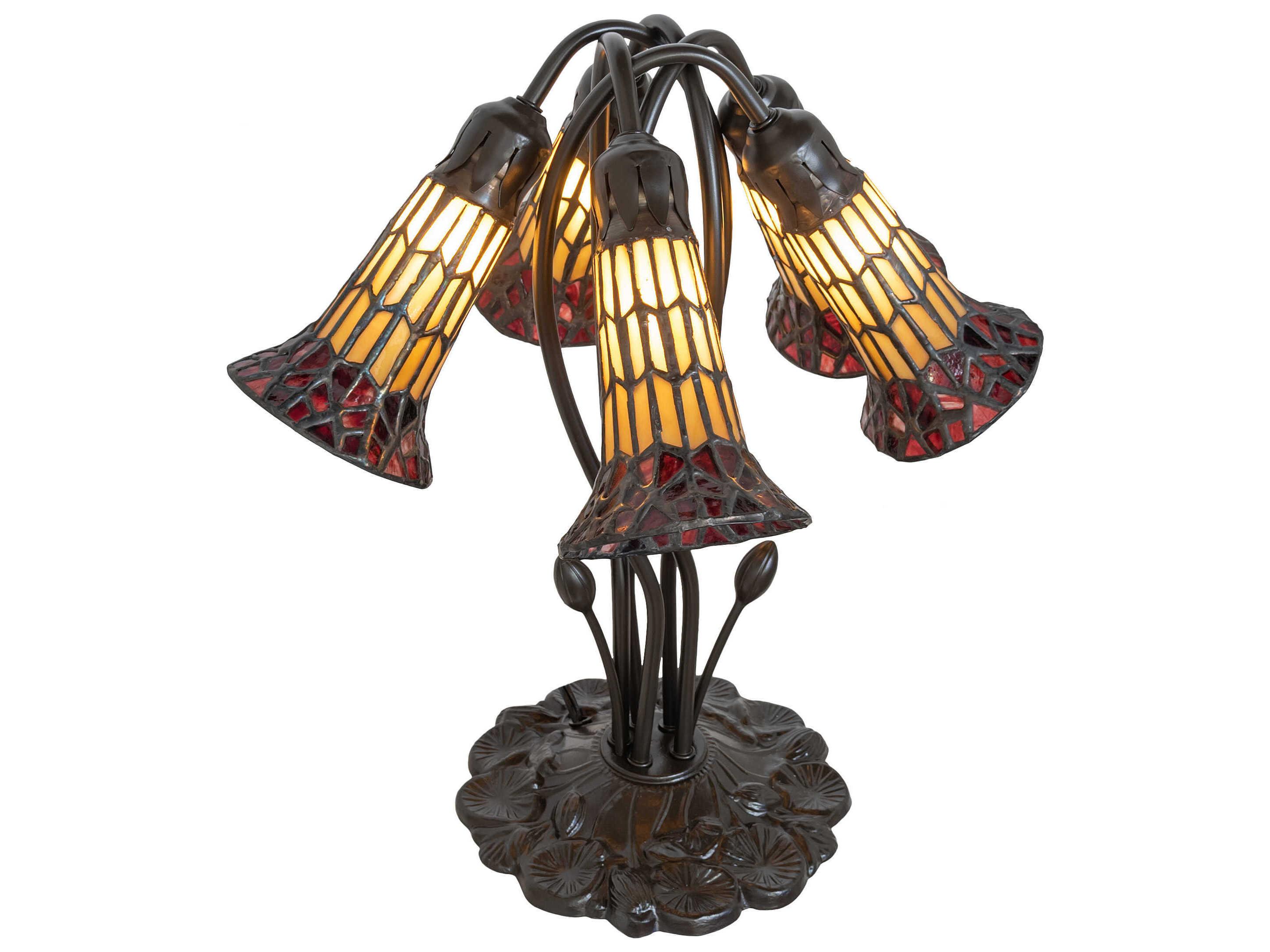 Meyda Stained Glass Pond Lily Mahogany Bronze Table Lamp