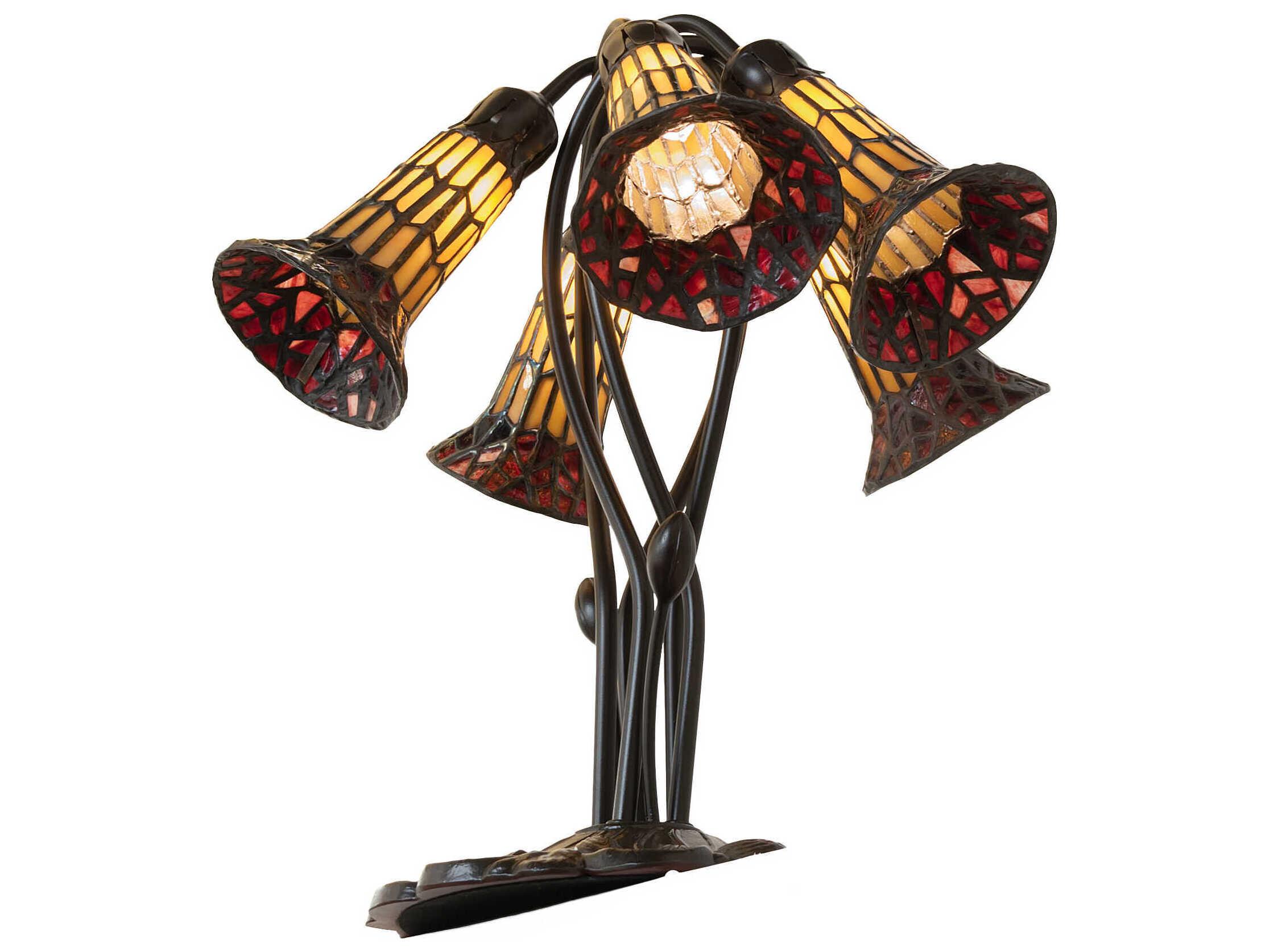 Meyda Stained Glass Pond Lily Mahogany Bronze Table Lamp