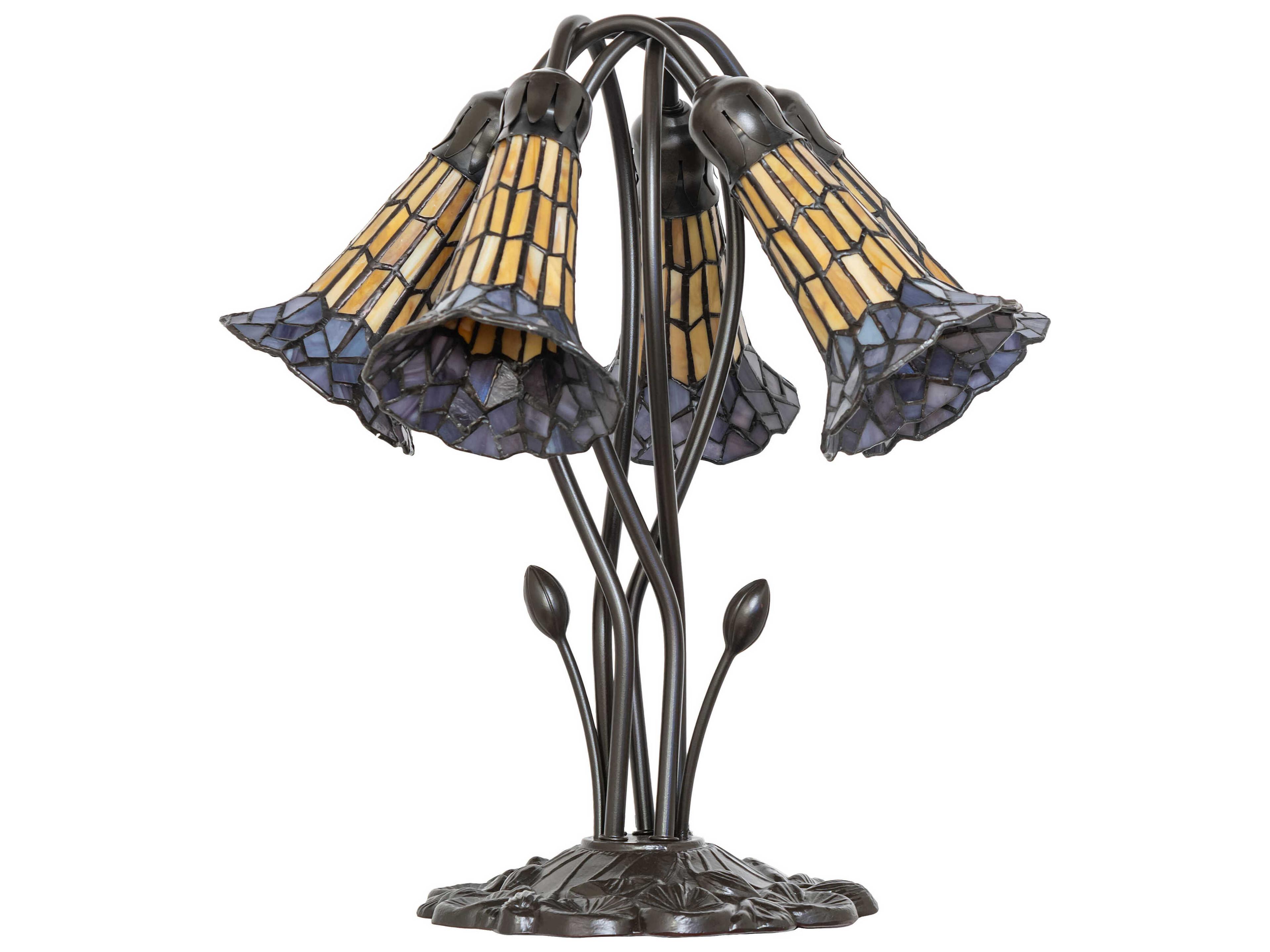 Meyda Stained Glass Pond Lily Mahogany Bronze Table Lamp
