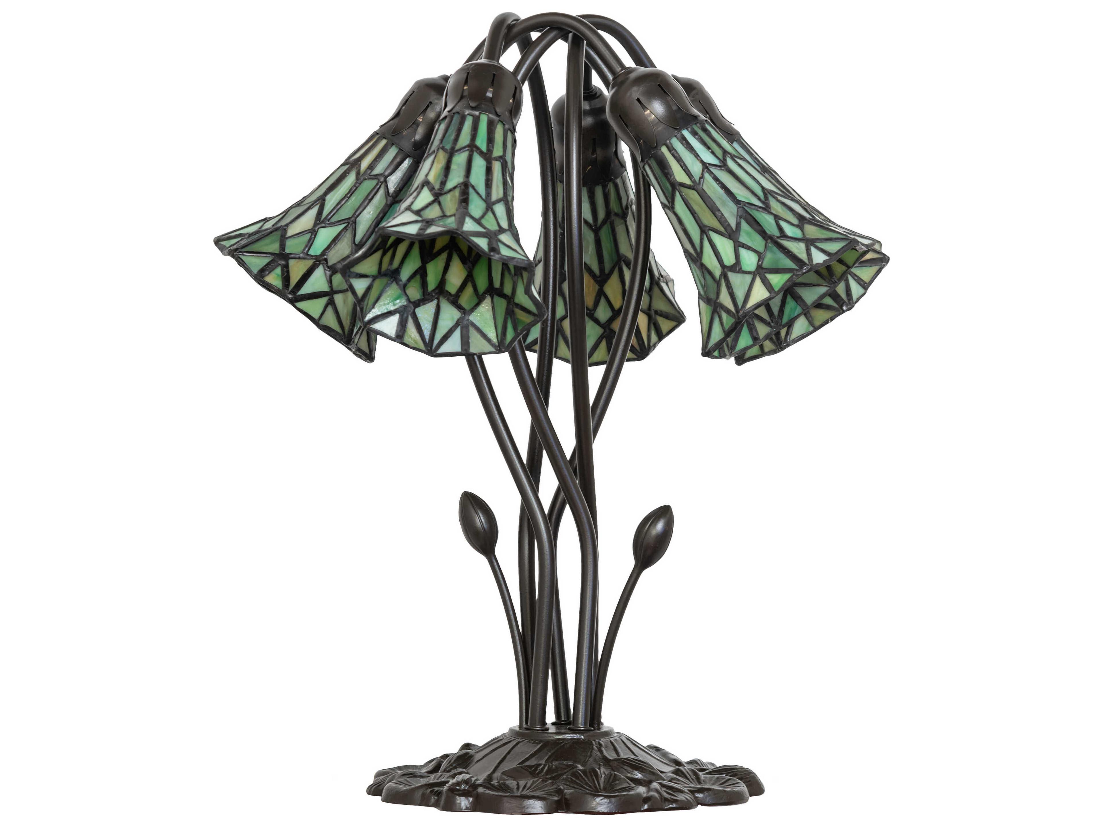Meyda Stained Glass Pond Lily Mahogany Bronze Table Lamp