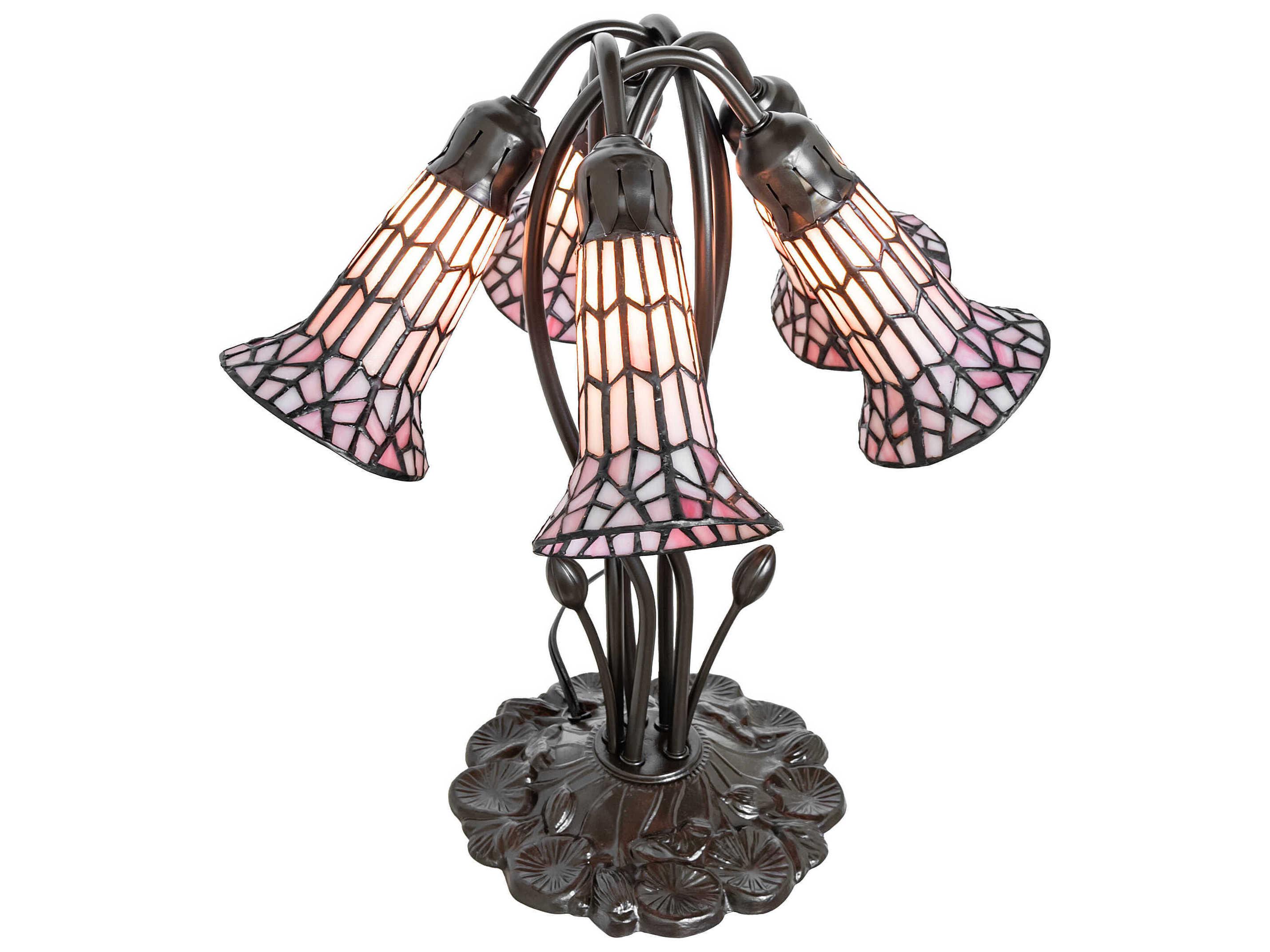 Meyda Stained Glass Pond Lily Mahogany Bronze Table Lamp