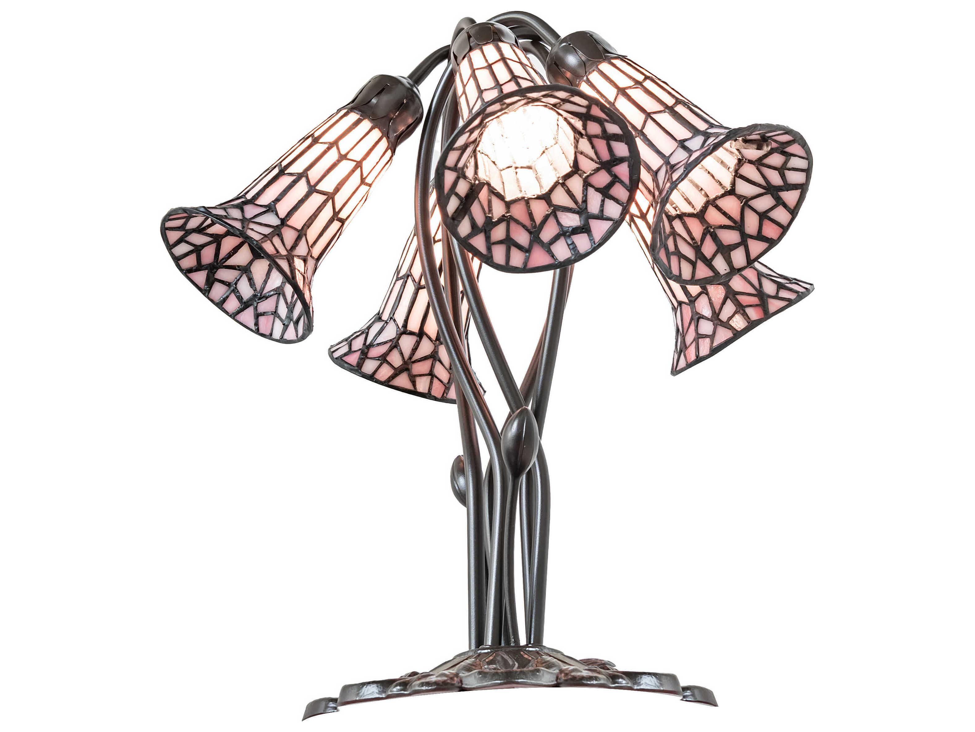 Meyda Stained Glass Pond Lily Mahogany Bronze Table Lamp