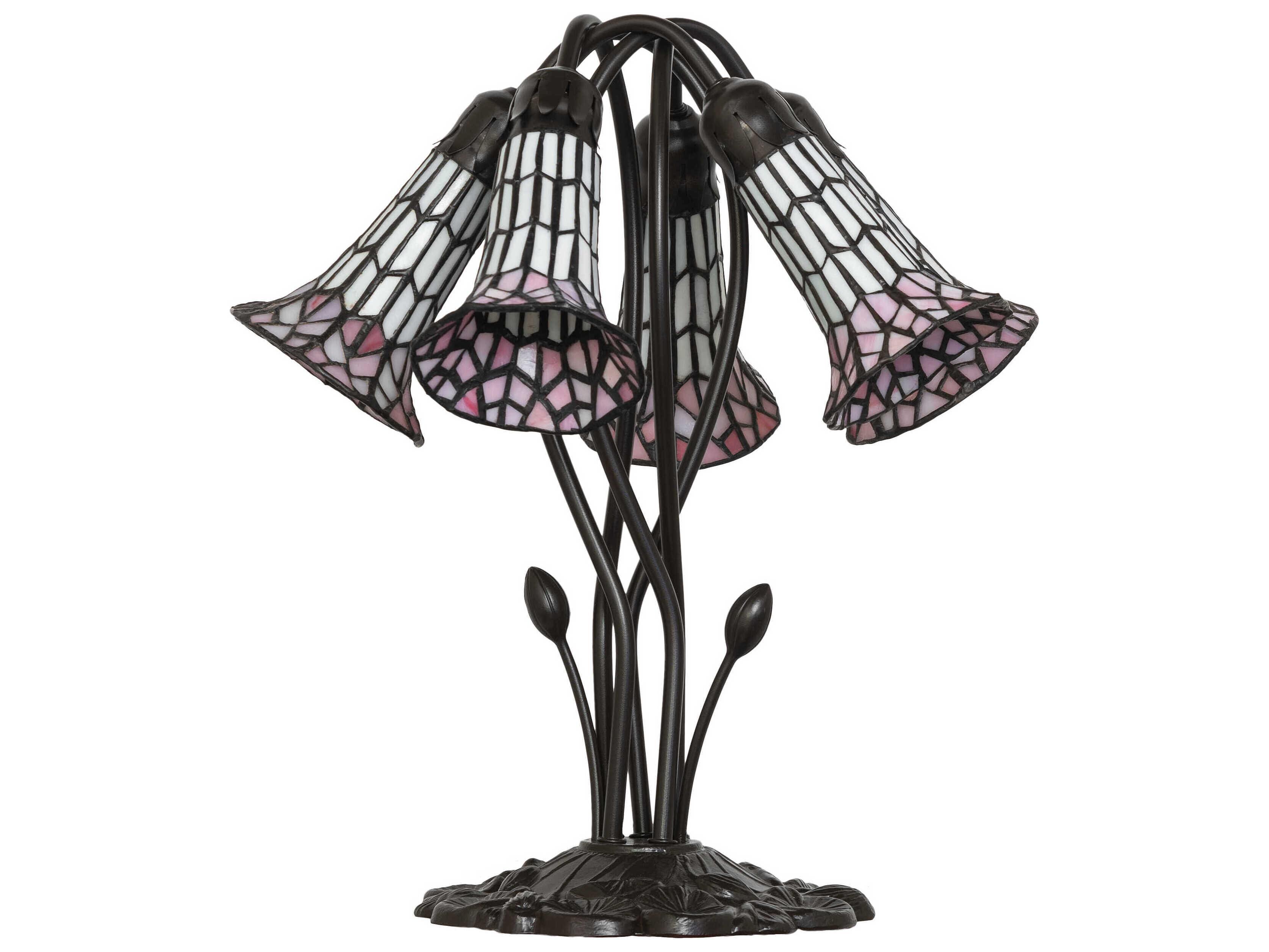 Meyda Stained Glass Pond Lily Mahogany Bronze Table Lamp