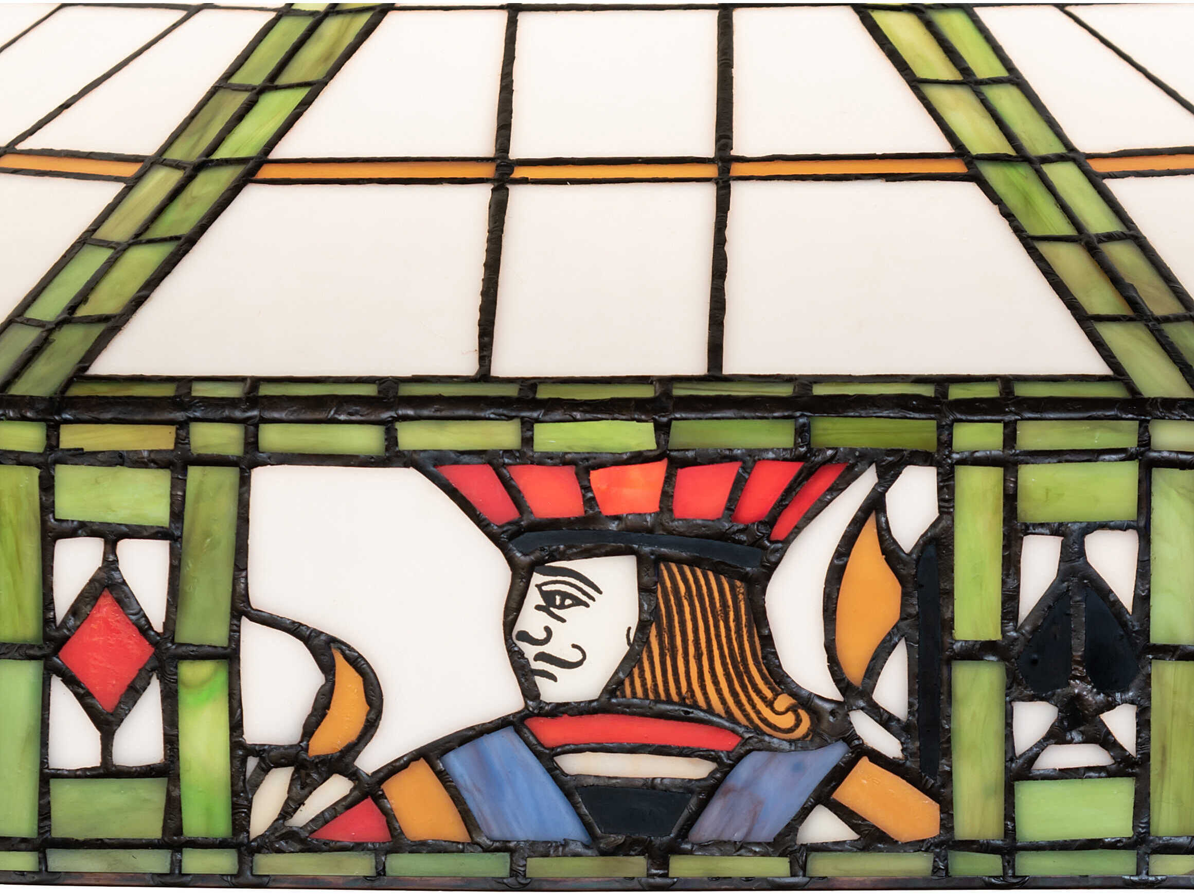 Meyda Poker Face Mahogany Bronze Green Beige Glass Tiffany Floor Lamp