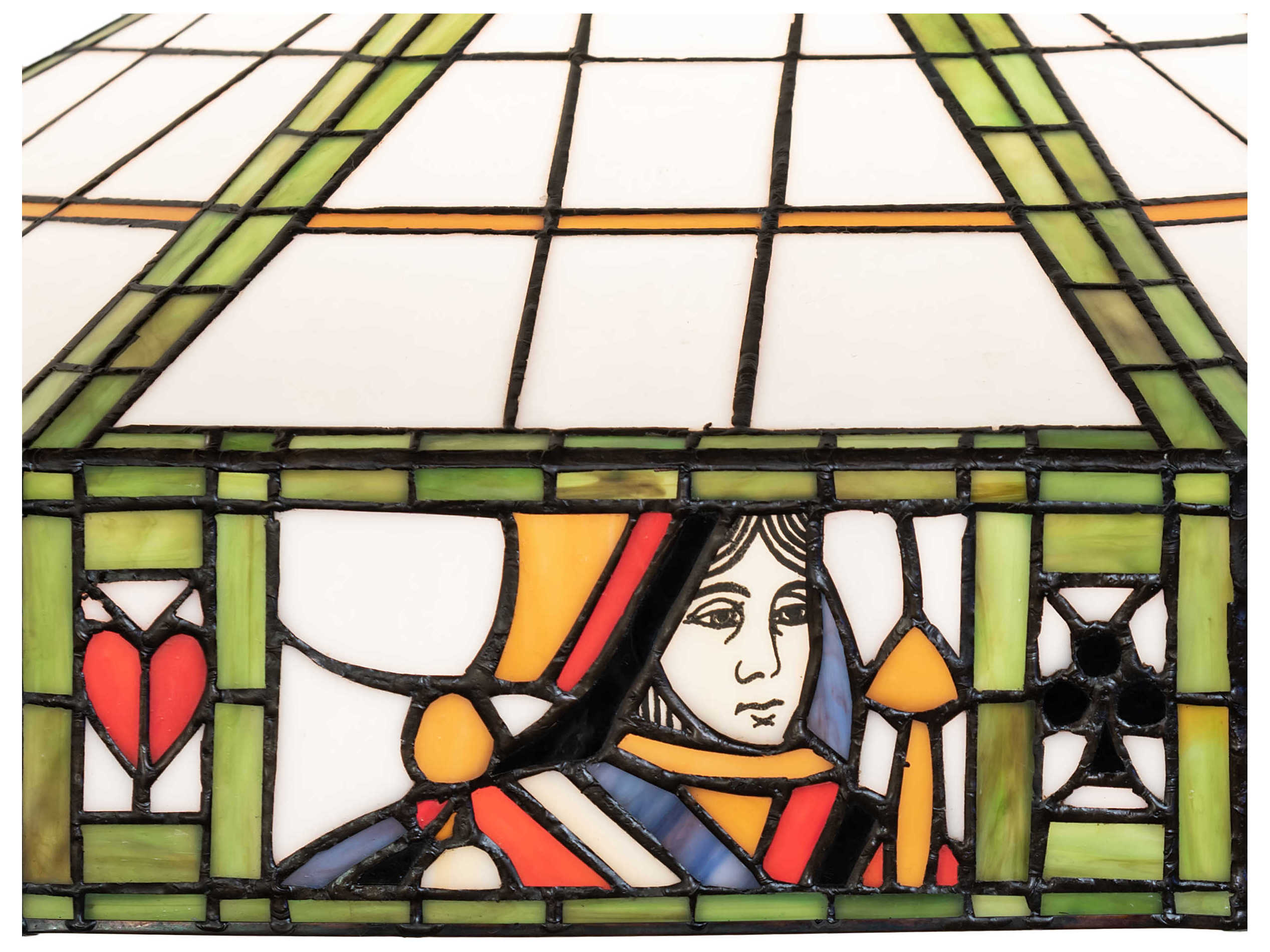 Meyda Poker Face Mahogany Bronze Green Beige Glass Tiffany Floor Lamp