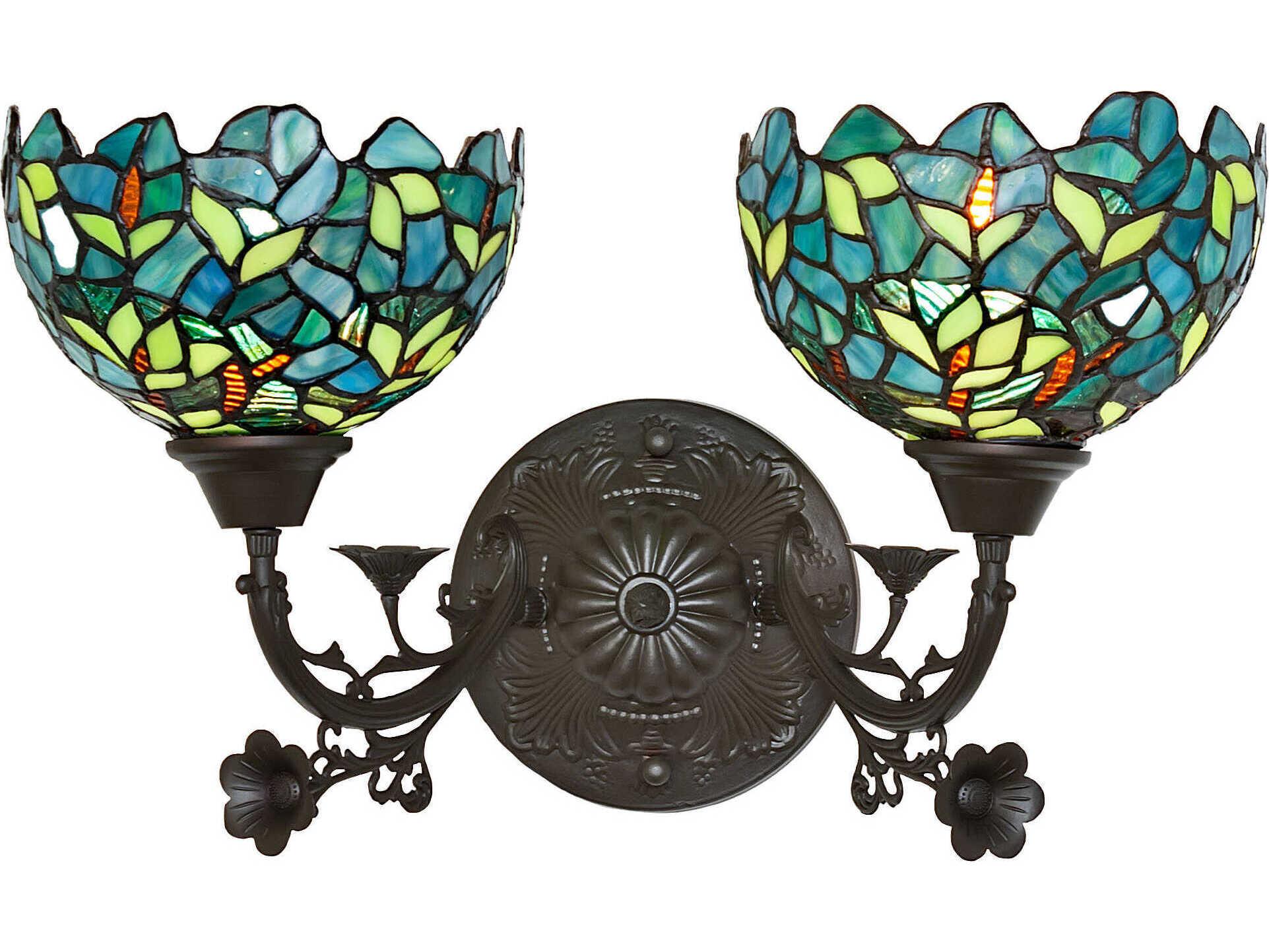 Meyda Nightfall Wisteria 2-Light Mahogany Bronze Glass Tiffany Vanity Light